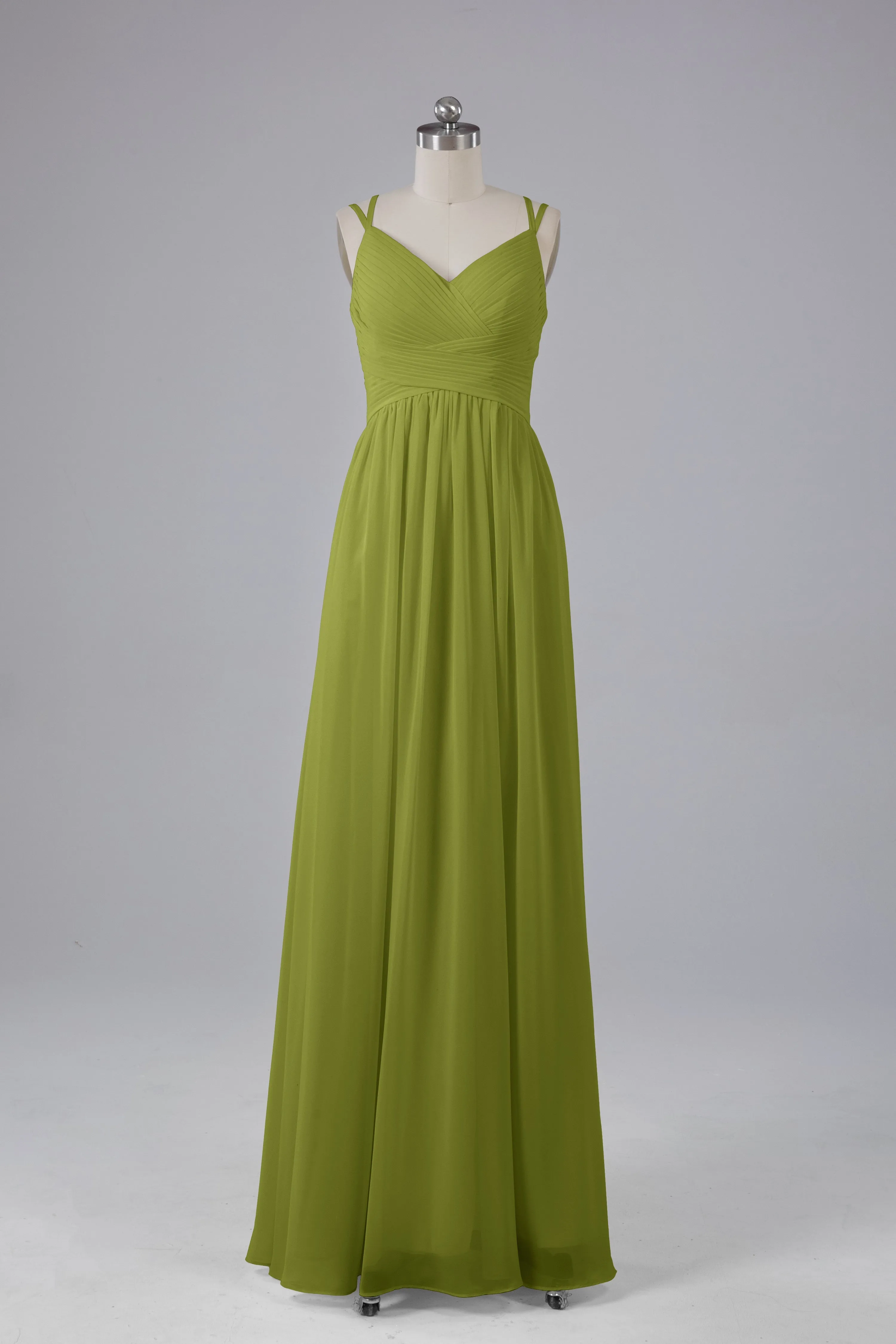 V-Neck Spaghetti Straps Long Bridesmaid Dresses