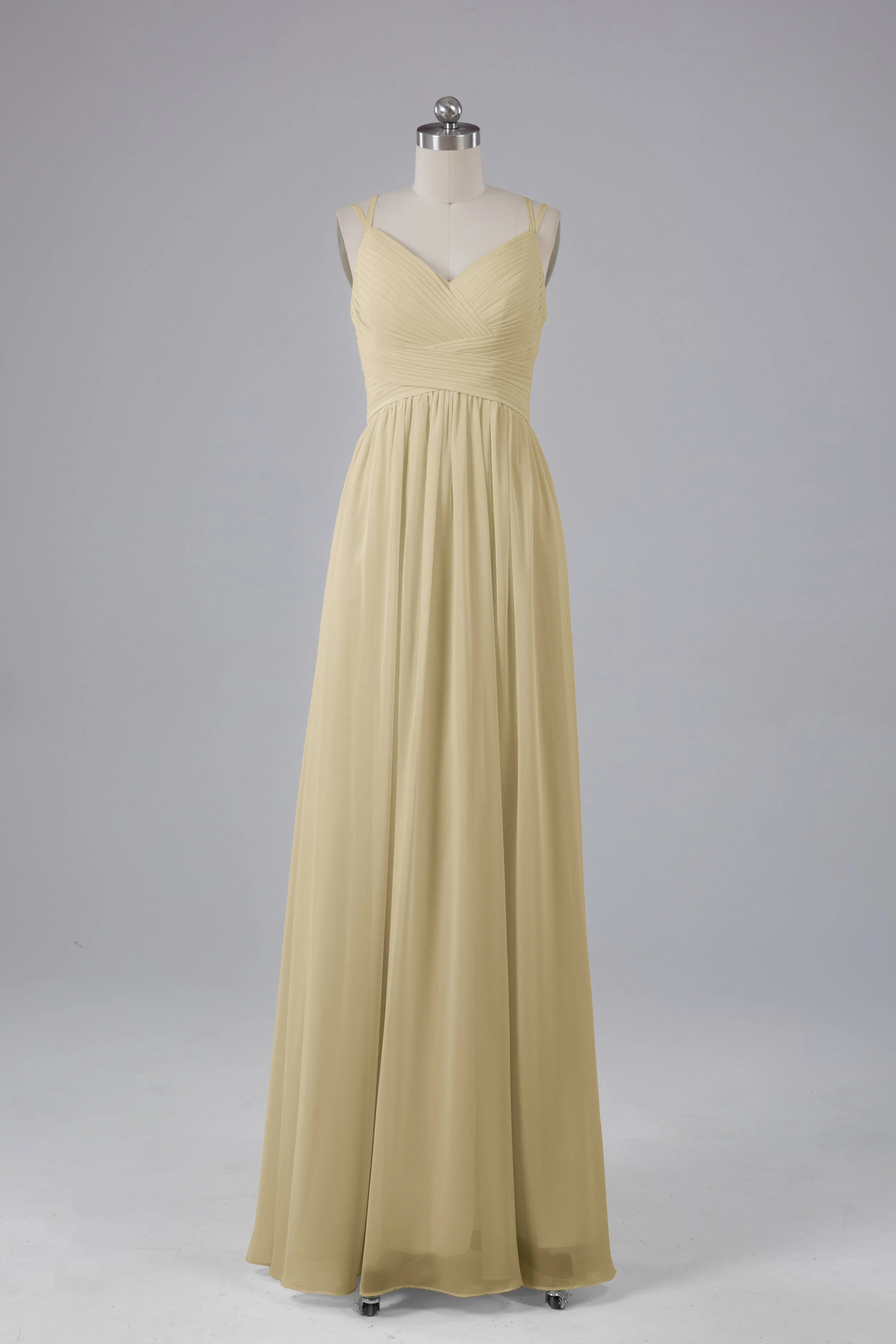 V-Neck Spaghetti Straps Long Bridesmaid Dresses