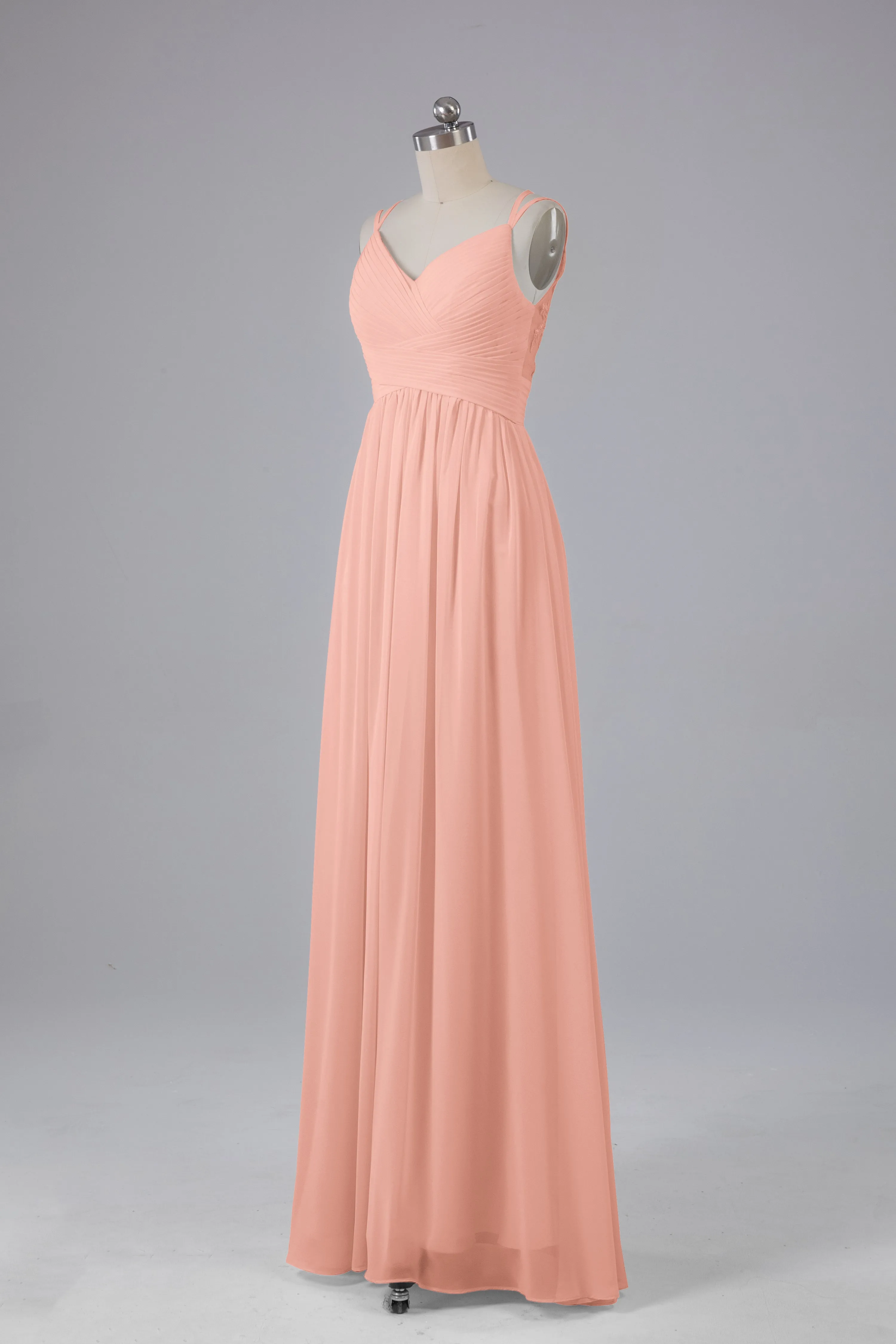V-Neck Spaghetti Straps Long Bridesmaid Dresses