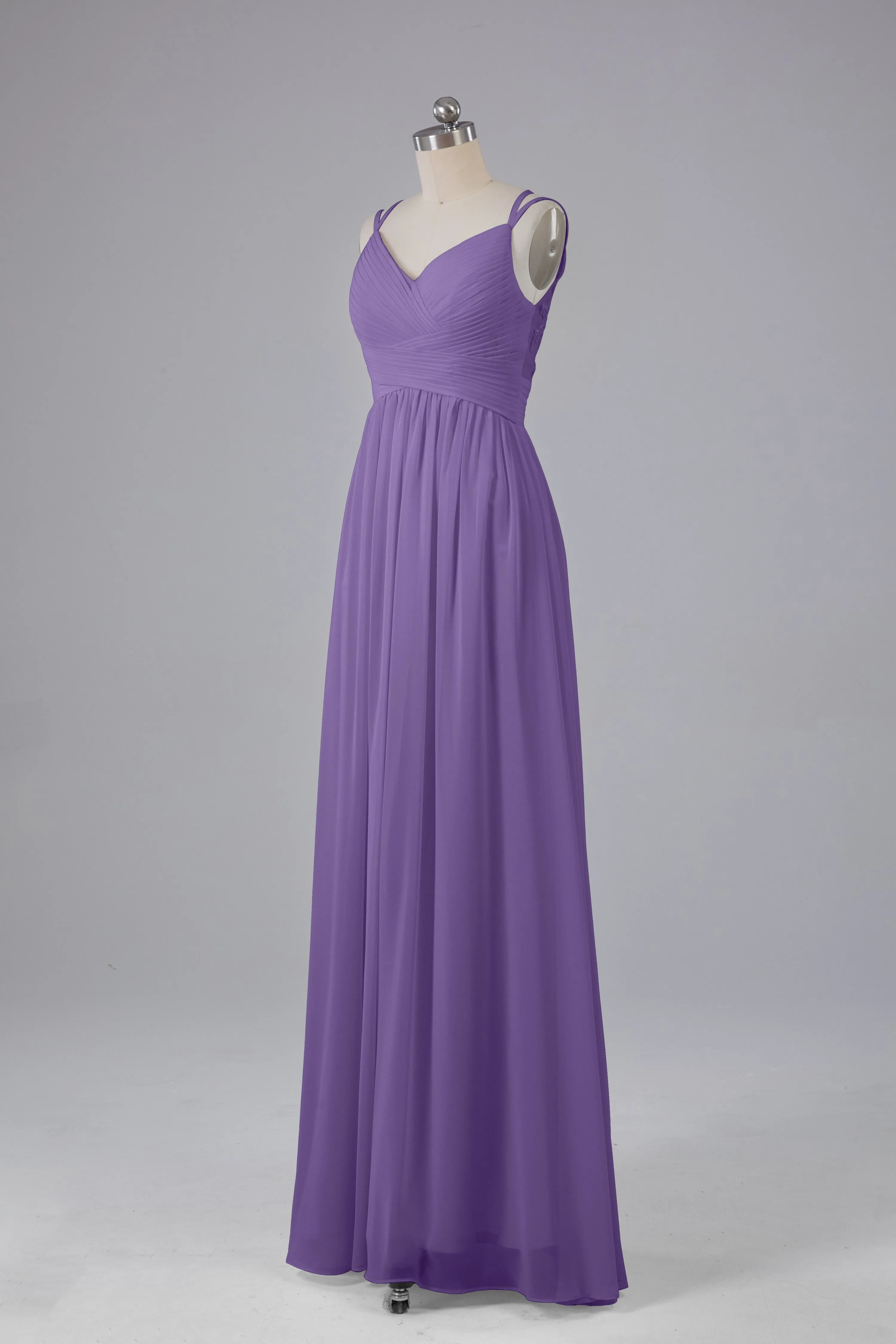 V-Neck Spaghetti Straps Long Bridesmaid Dresses