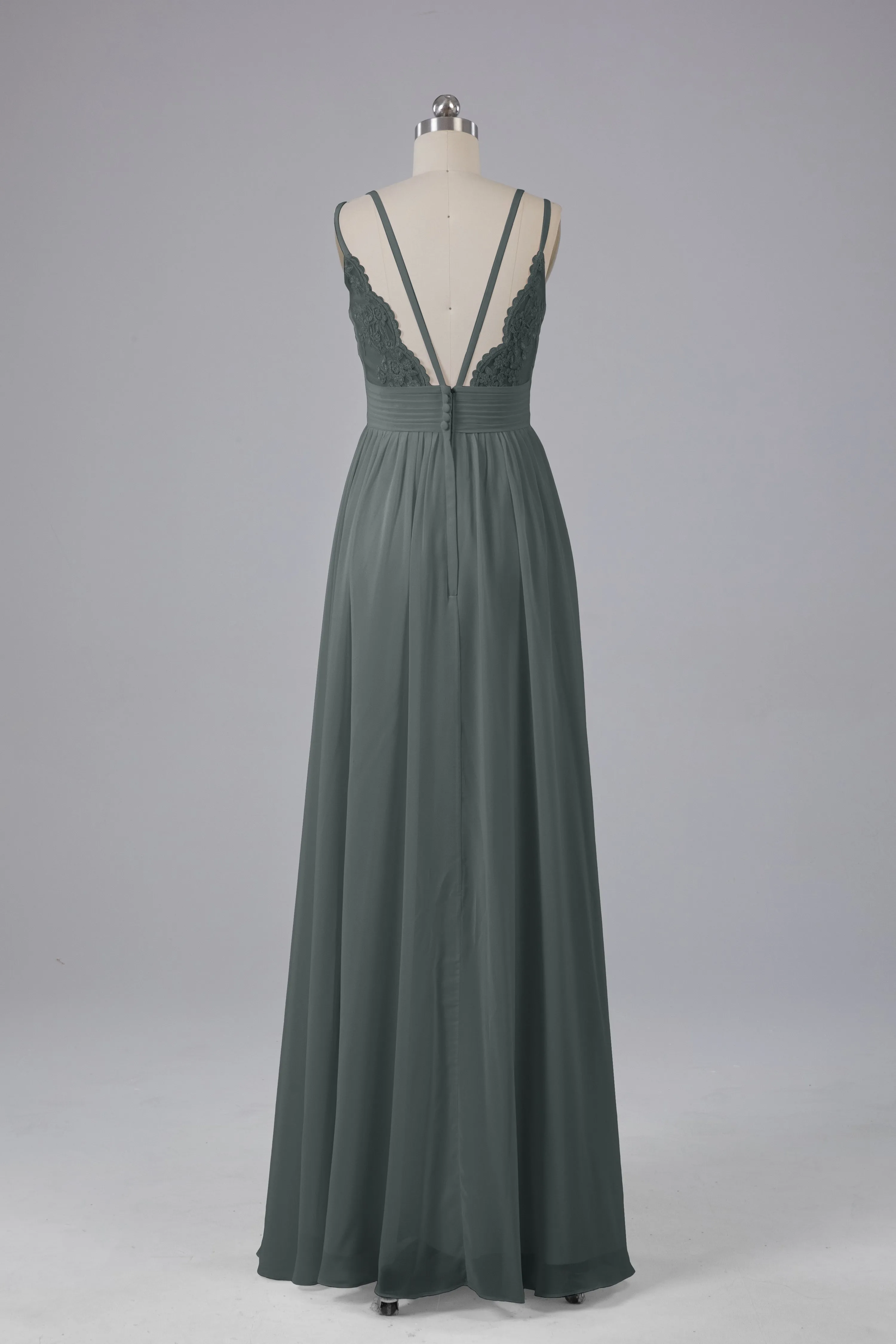 V-Neck Spaghetti Straps Long Bridesmaid Dresses