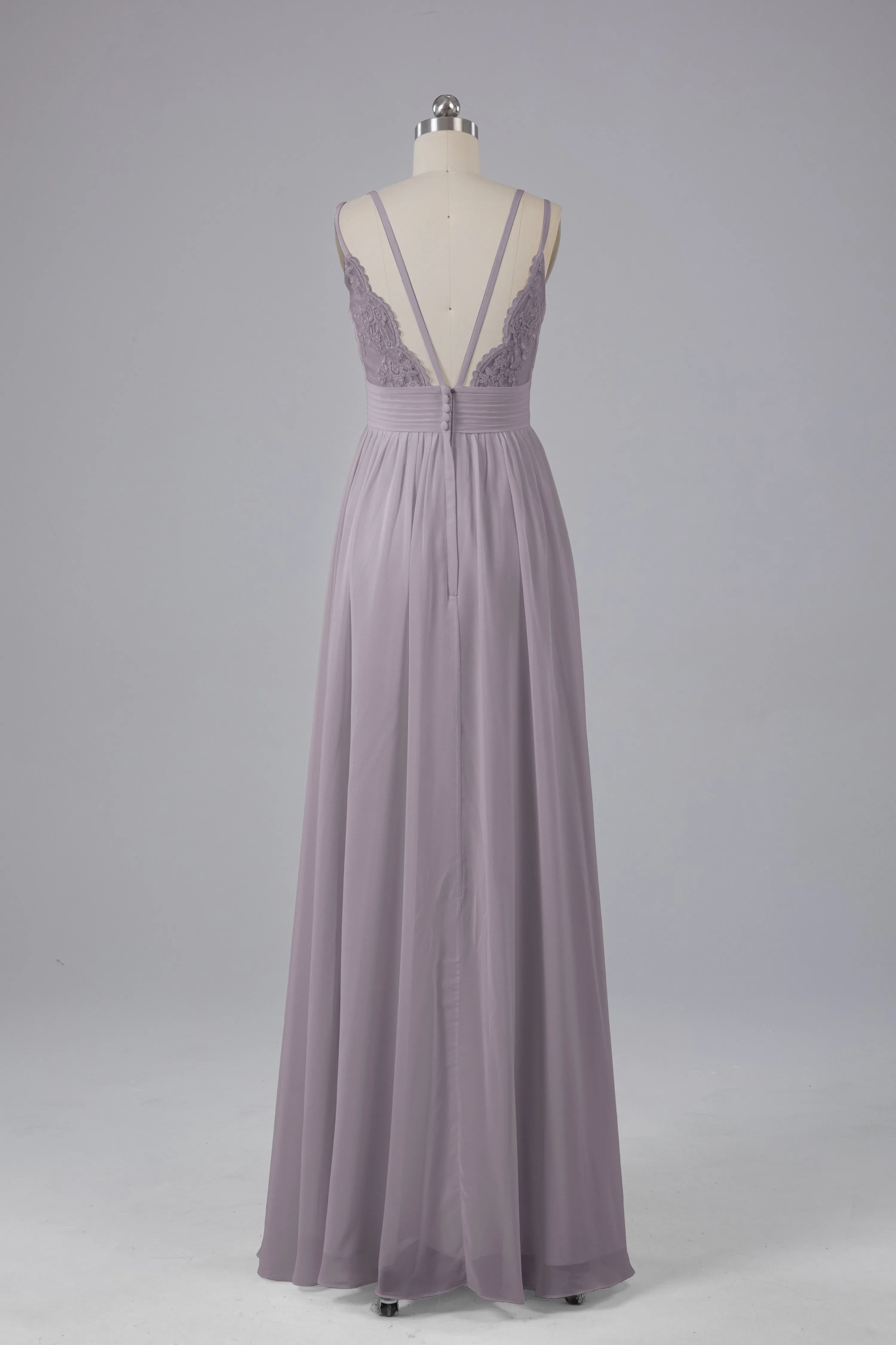 V-Neck Spaghetti Straps Long Bridesmaid Dresses