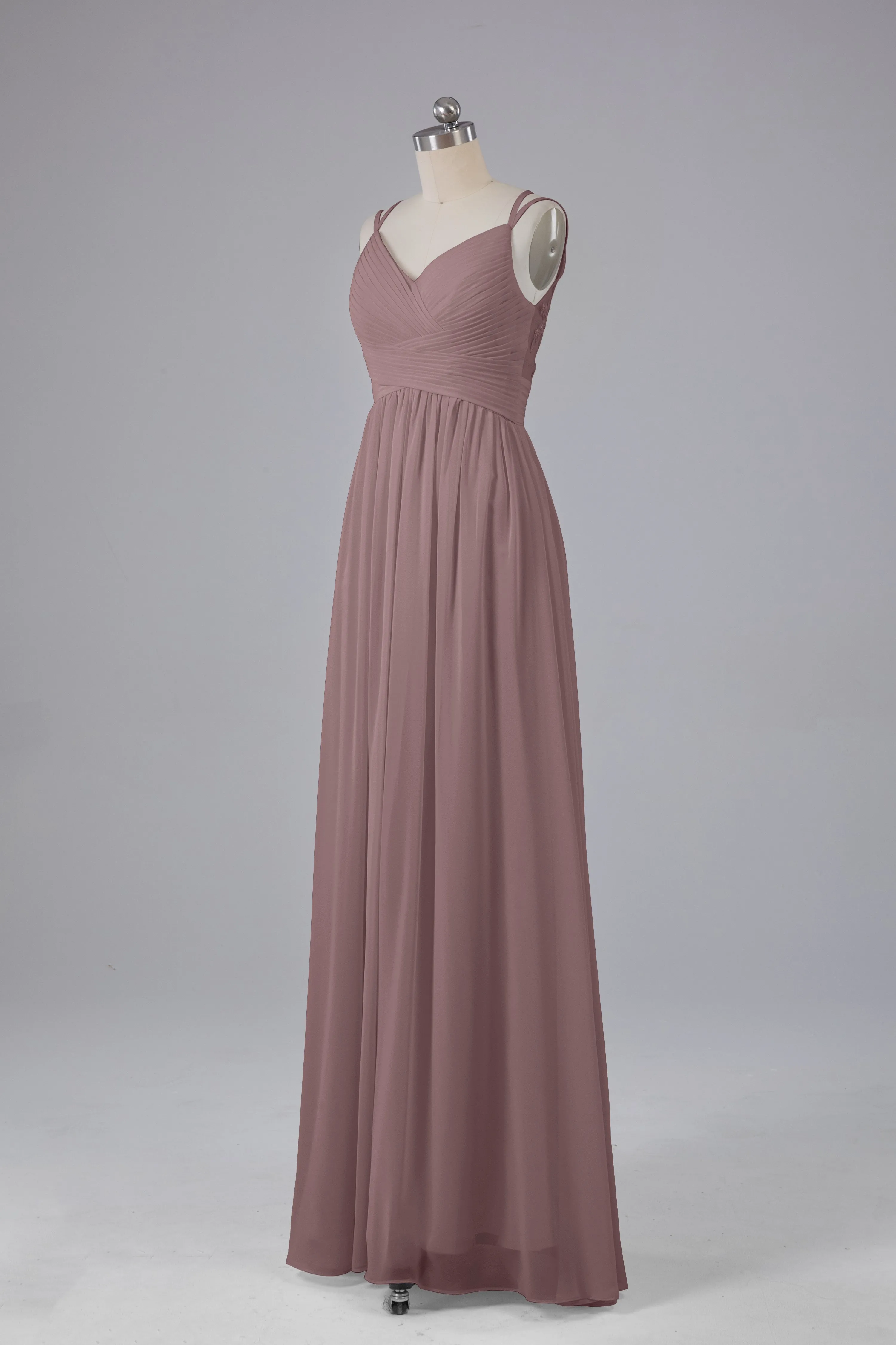 V-Neck Spaghetti Straps Long Bridesmaid Dresses