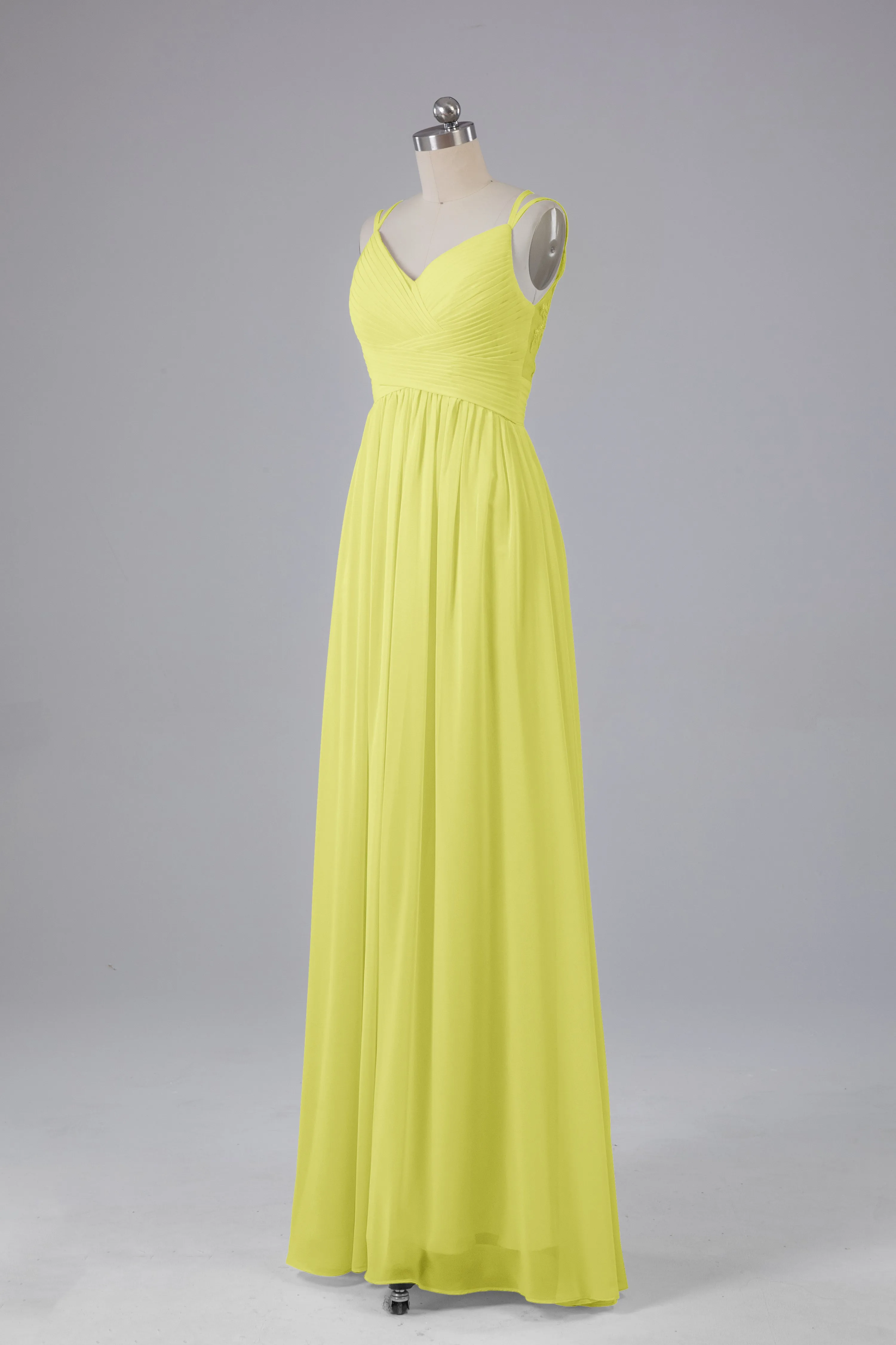 V-Neck Spaghetti Straps Long Bridesmaid Dresses
