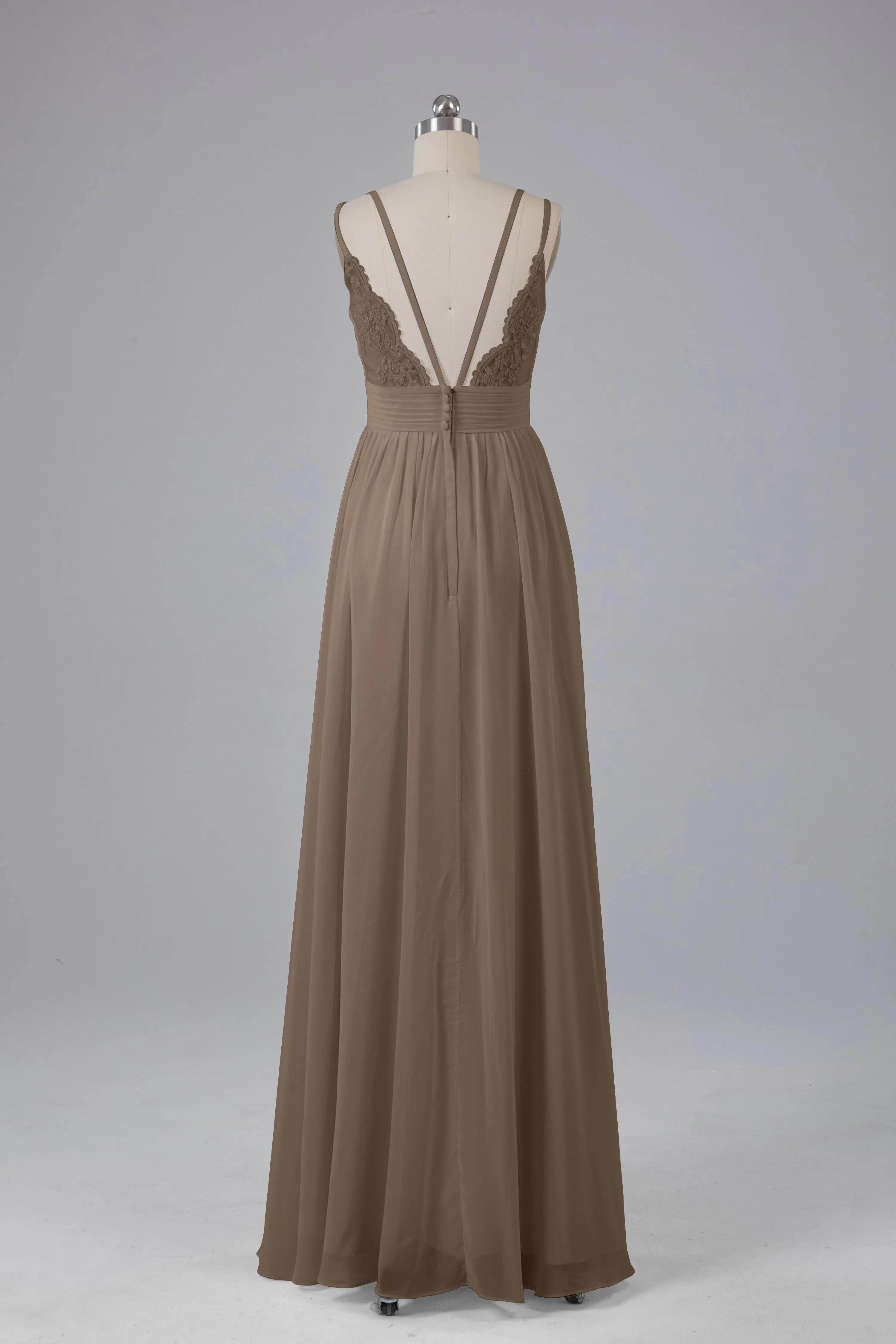 V-Neck Spaghetti Straps Long Bridesmaid Dresses