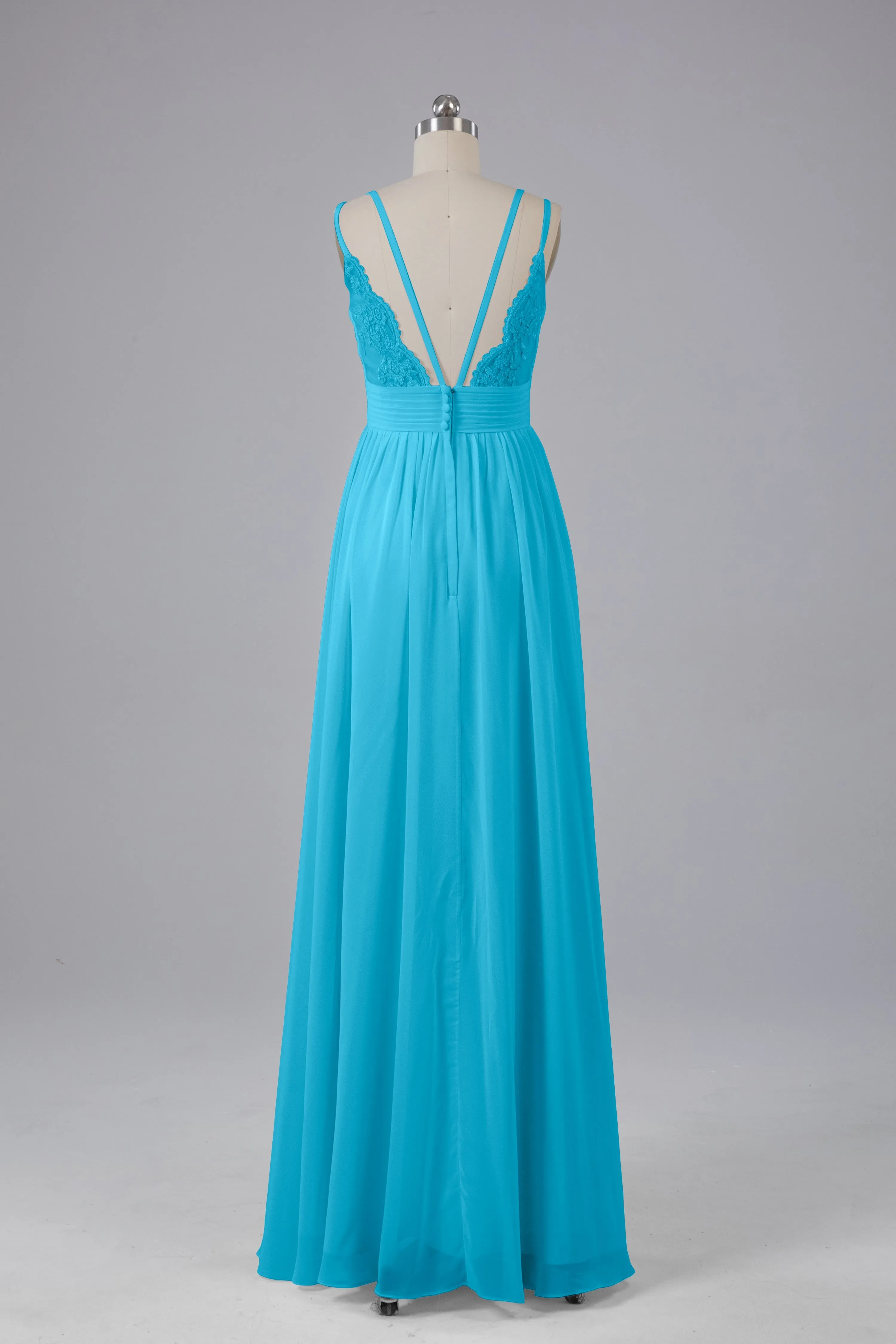 V-Neck Spaghetti Straps Long Bridesmaid Dresses