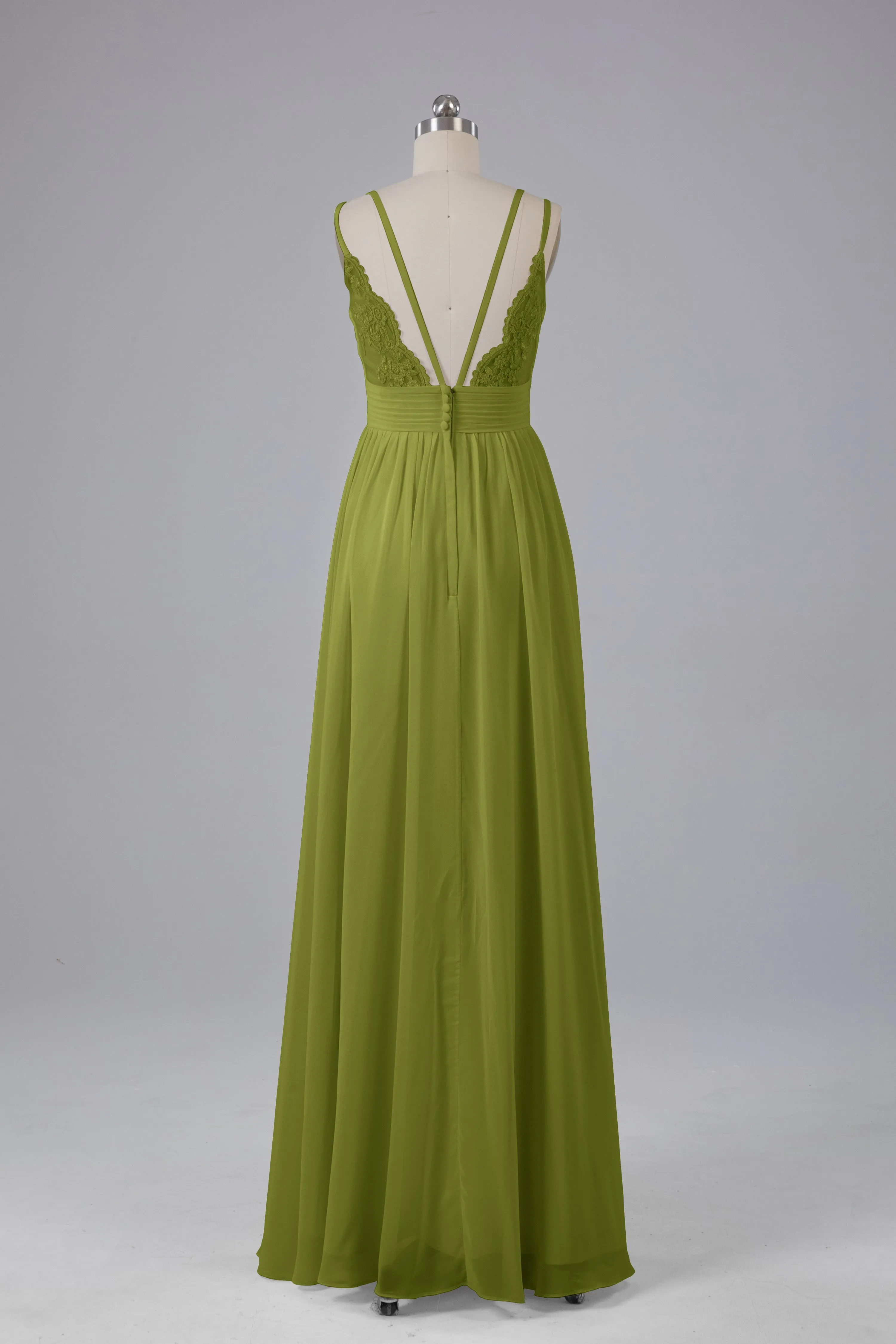 V-Neck Spaghetti Straps Long Bridesmaid Dresses