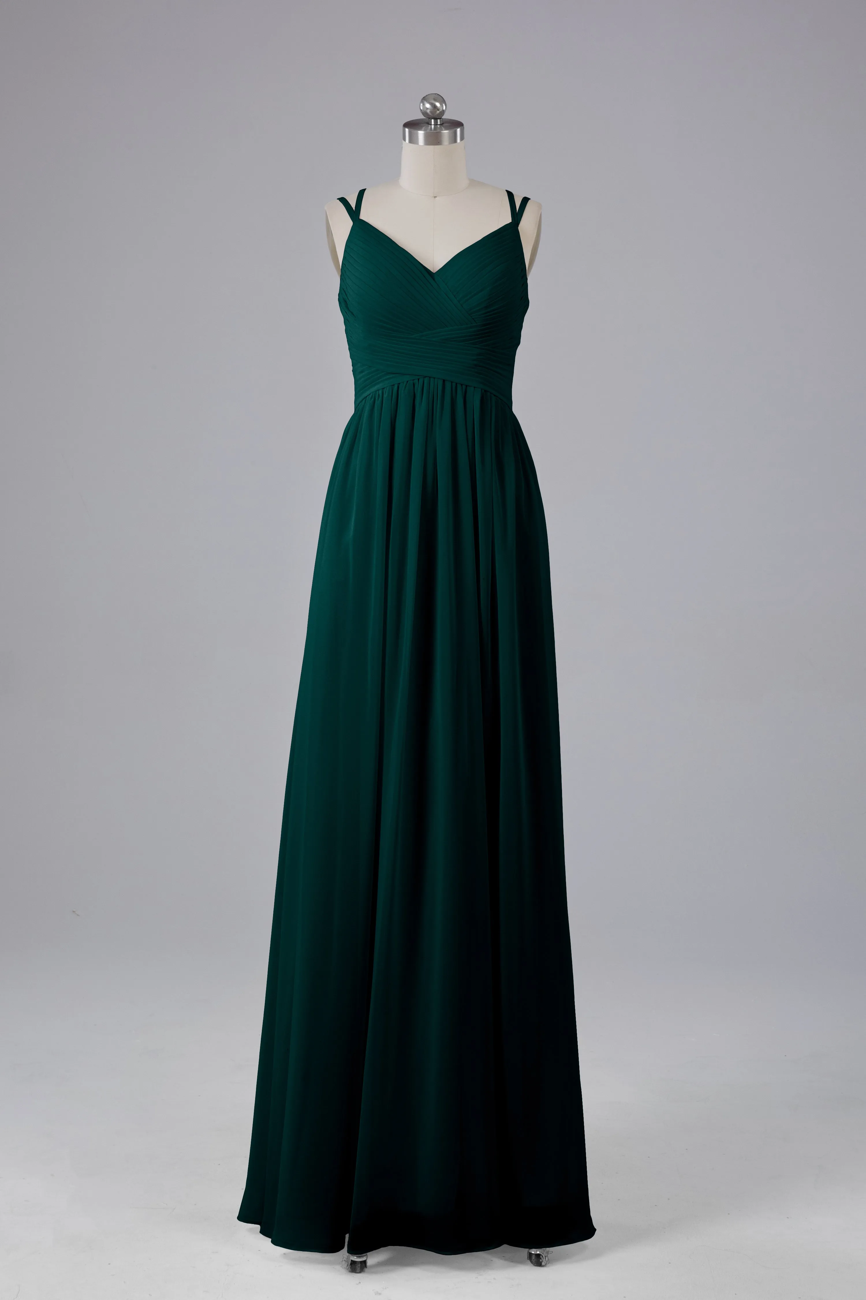 V-Neck Spaghetti Straps Long Bridesmaid Dresses