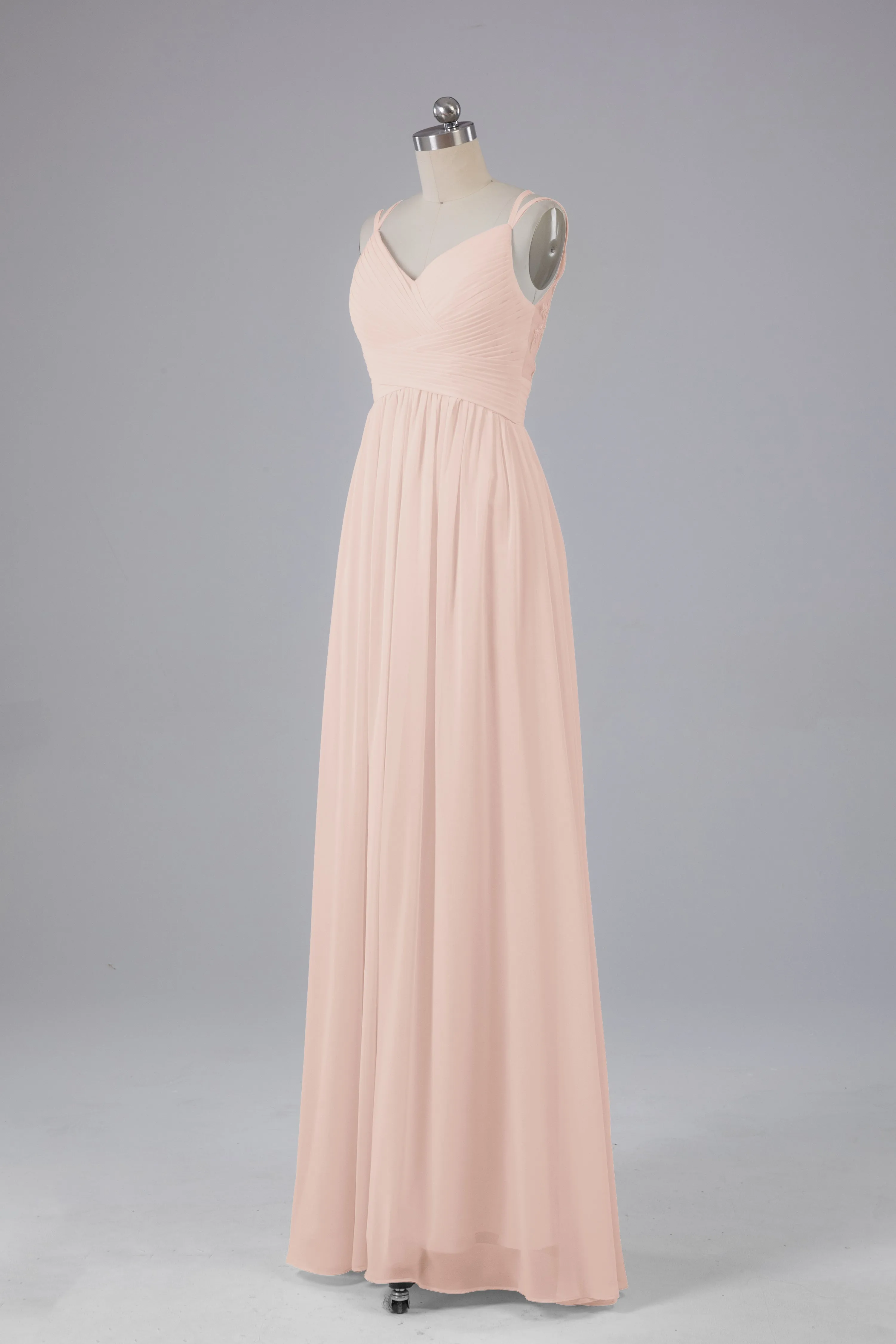 V-Neck Spaghetti Straps Long Bridesmaid Dresses