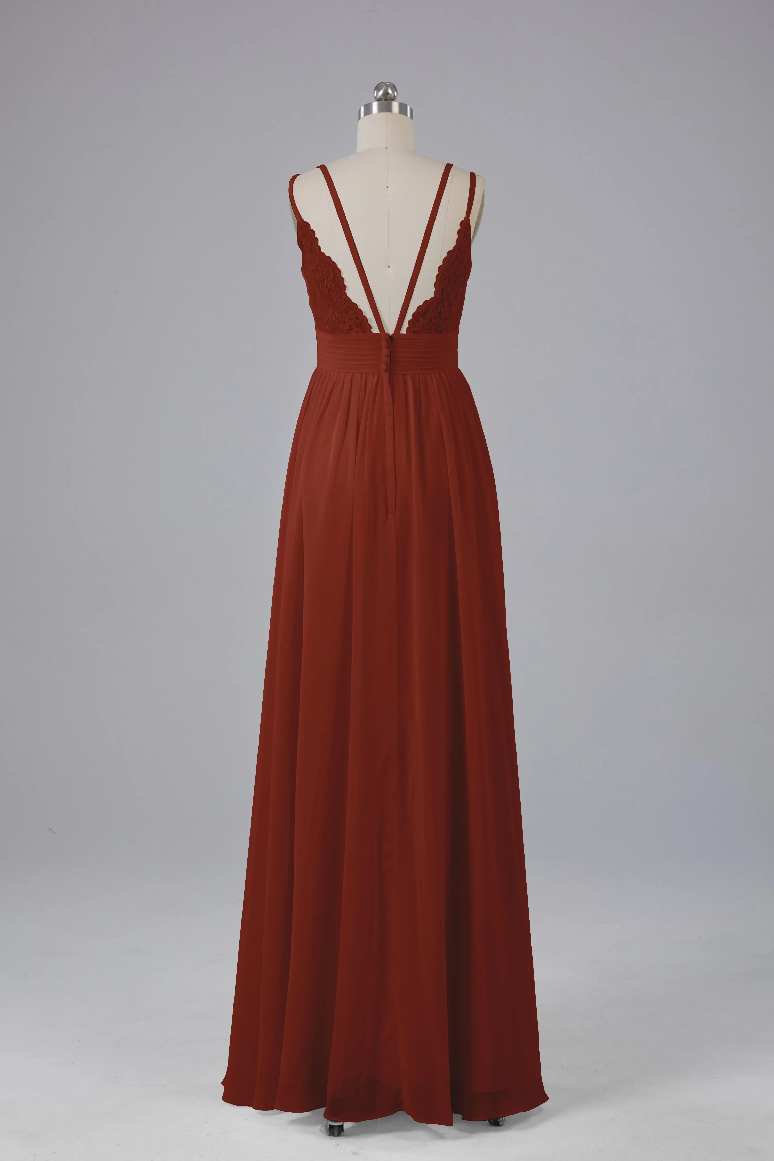 V-Neck Spaghetti Straps Long Bridesmaid Dresses