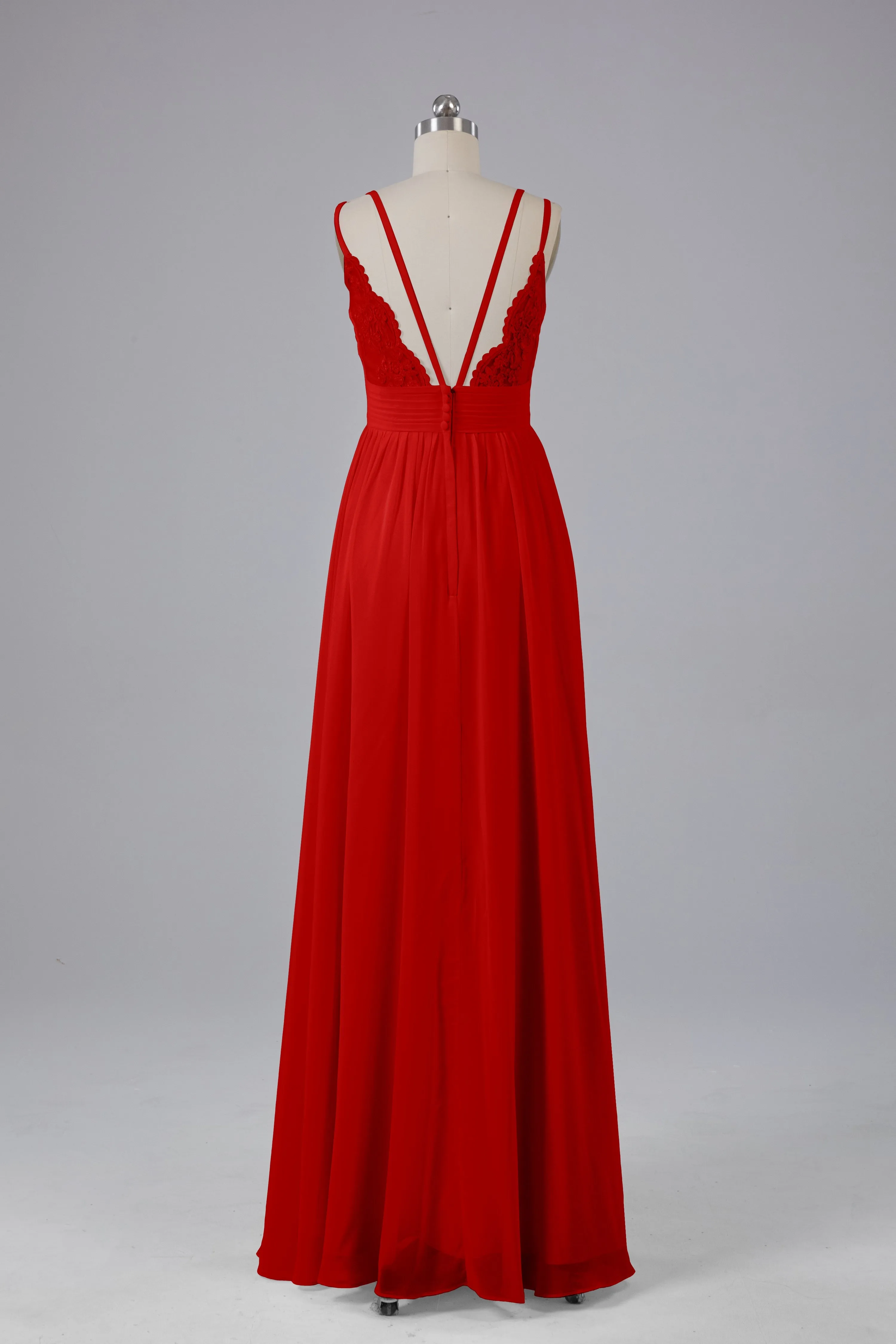 V-Neck Spaghetti Straps Long Bridesmaid Dresses