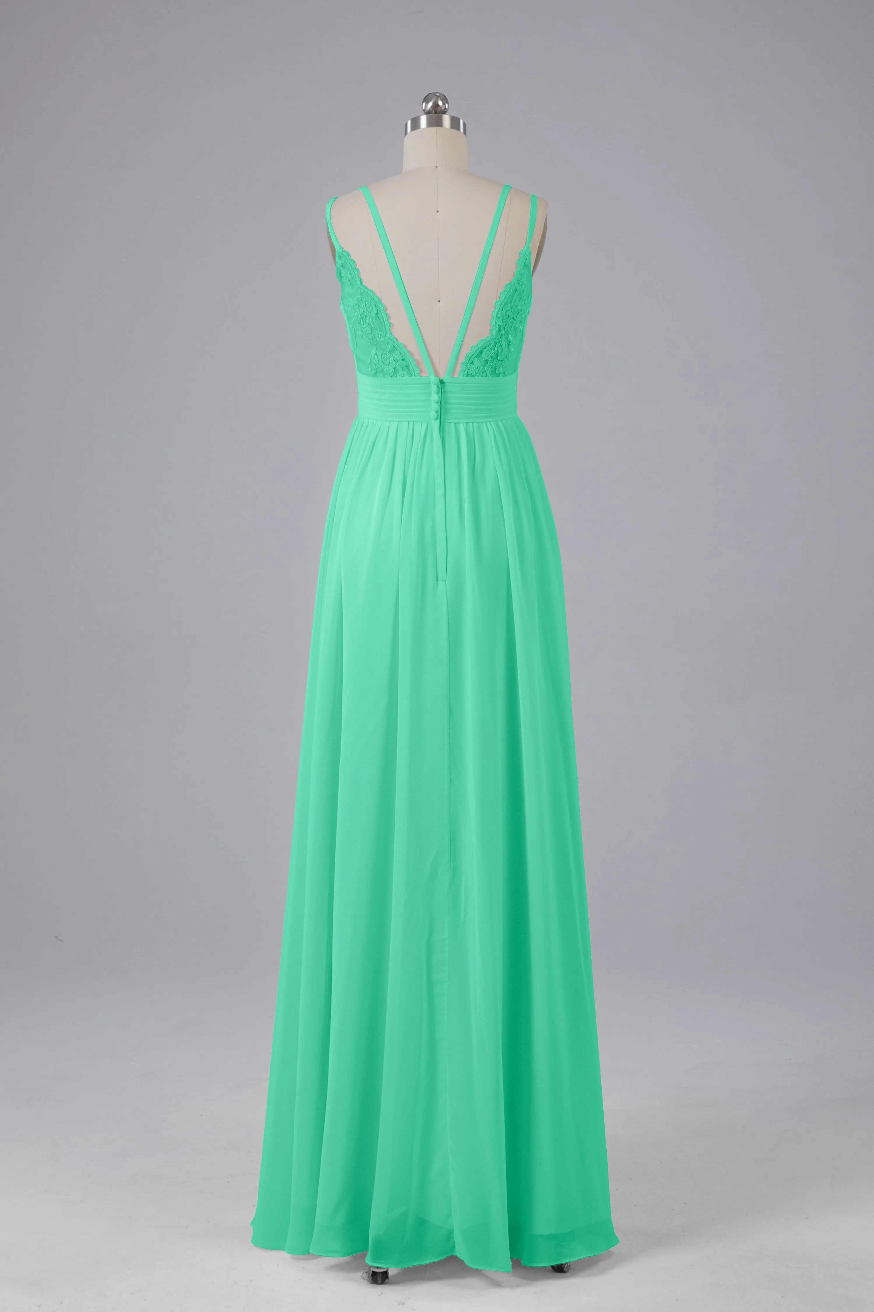 V-Neck Spaghetti Straps Long Bridesmaid Dresses