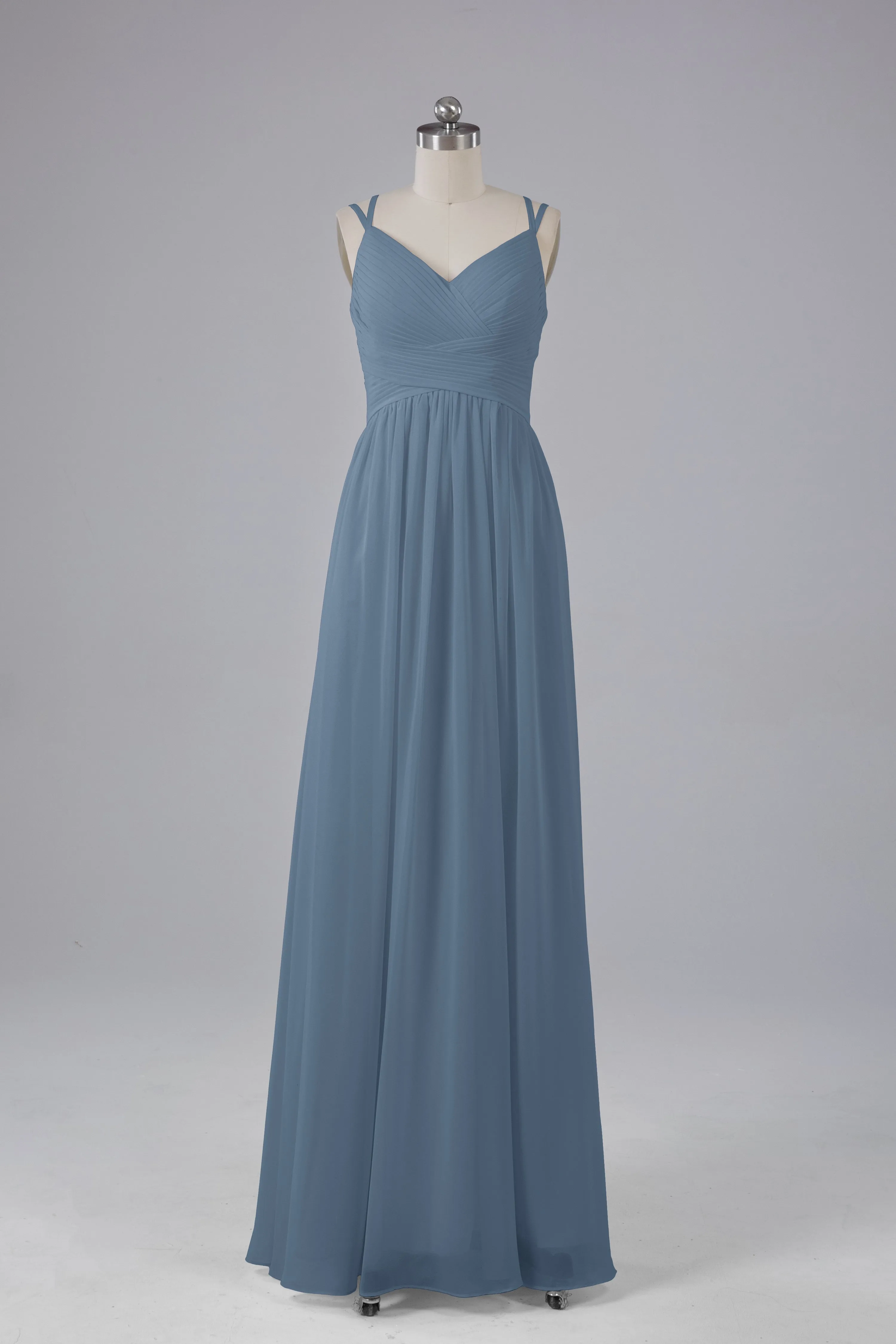 V-Neck Spaghetti Straps Long Bridesmaid Dresses