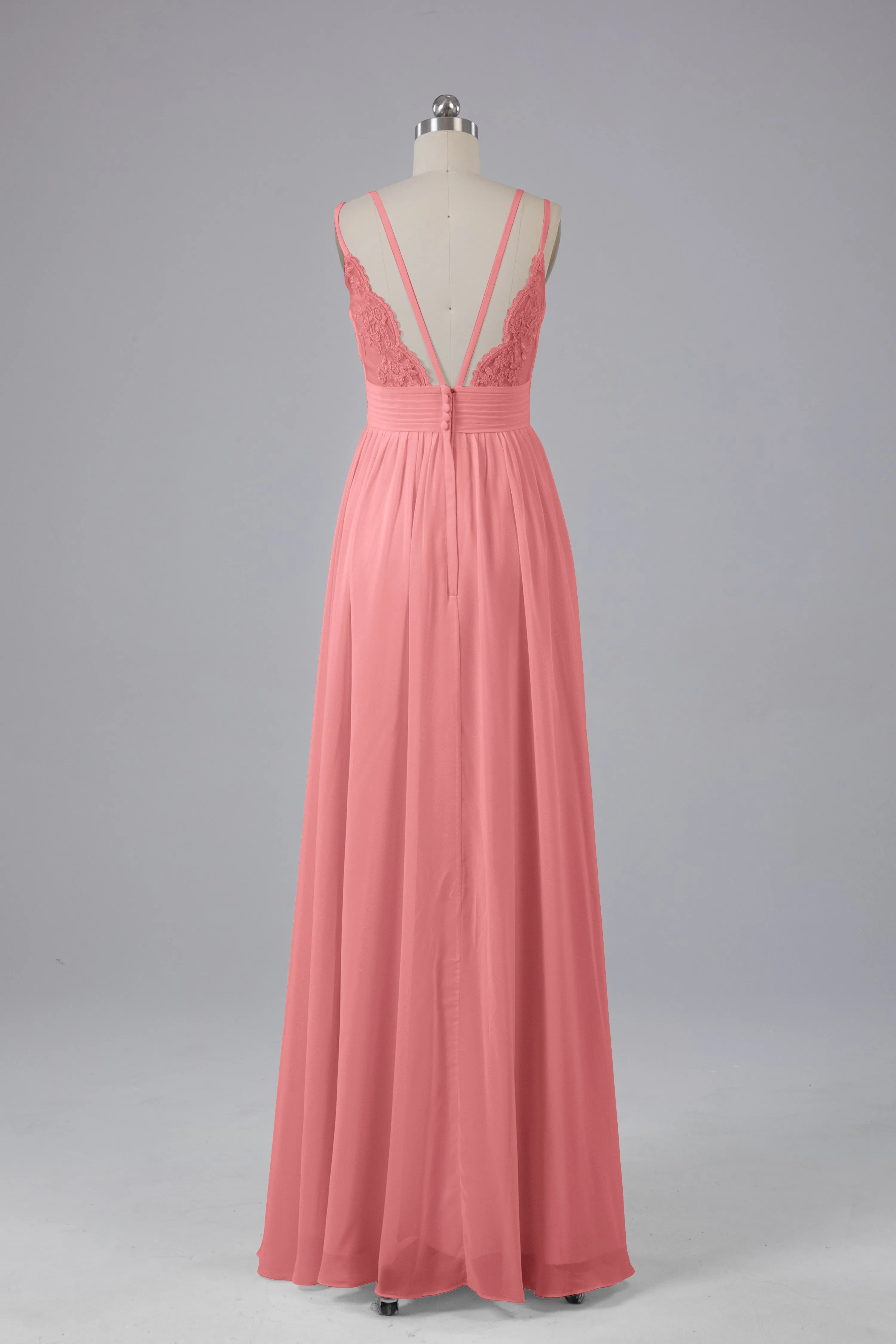 V-Neck Spaghetti Straps Long Bridesmaid Dresses