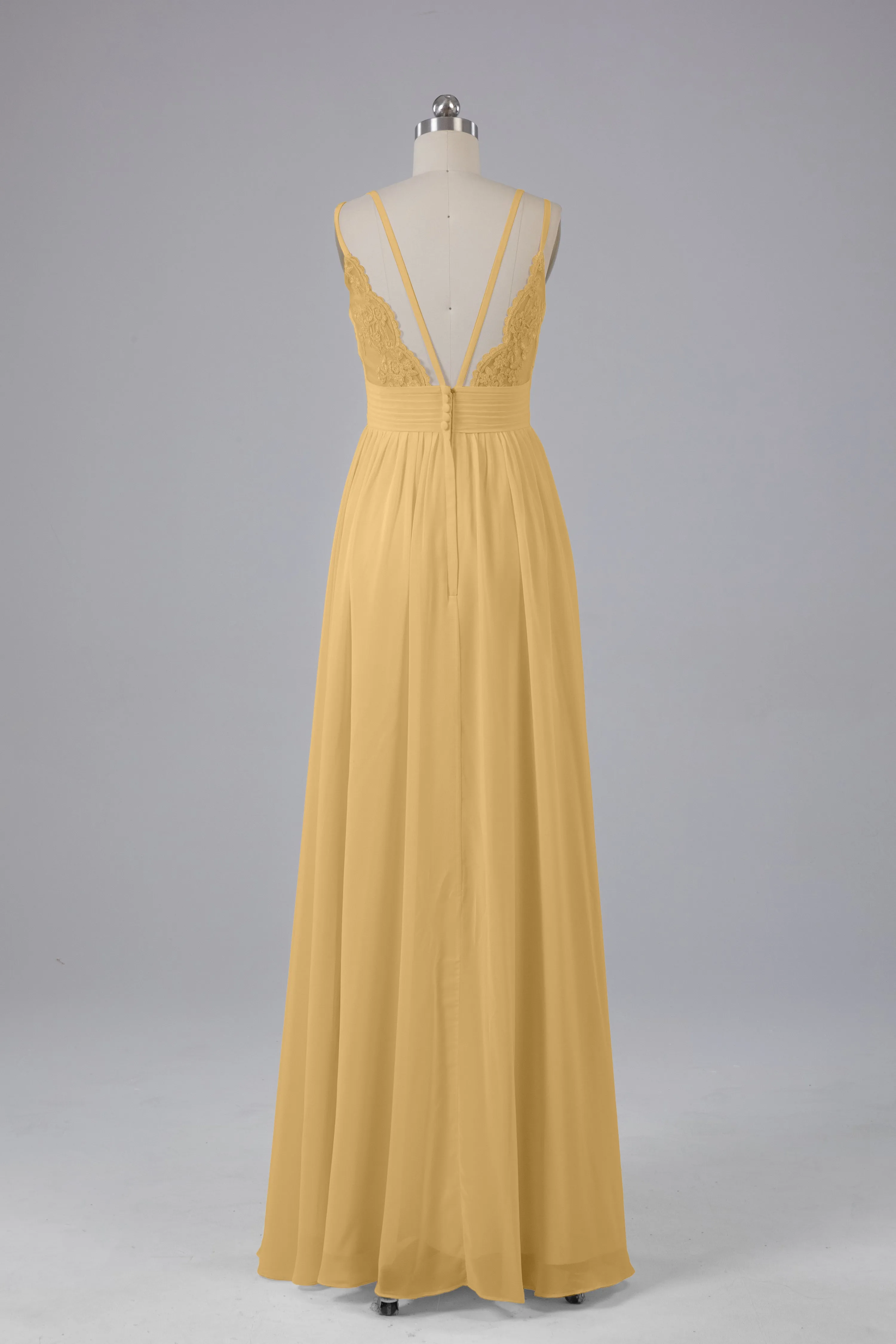 V-Neck Spaghetti Straps Long Bridesmaid Dresses