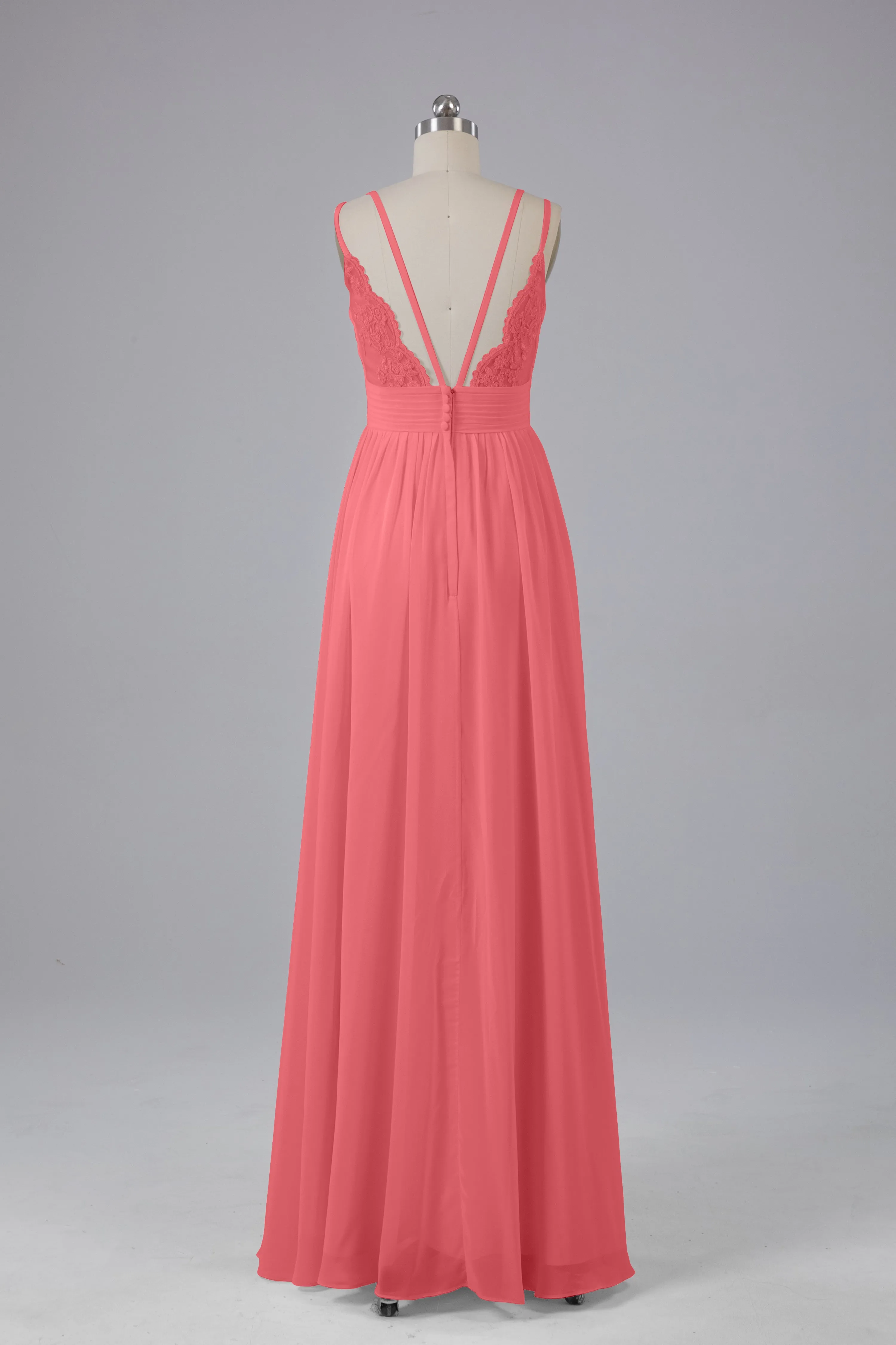 V-Neck Spaghetti Straps Long Bridesmaid Dresses