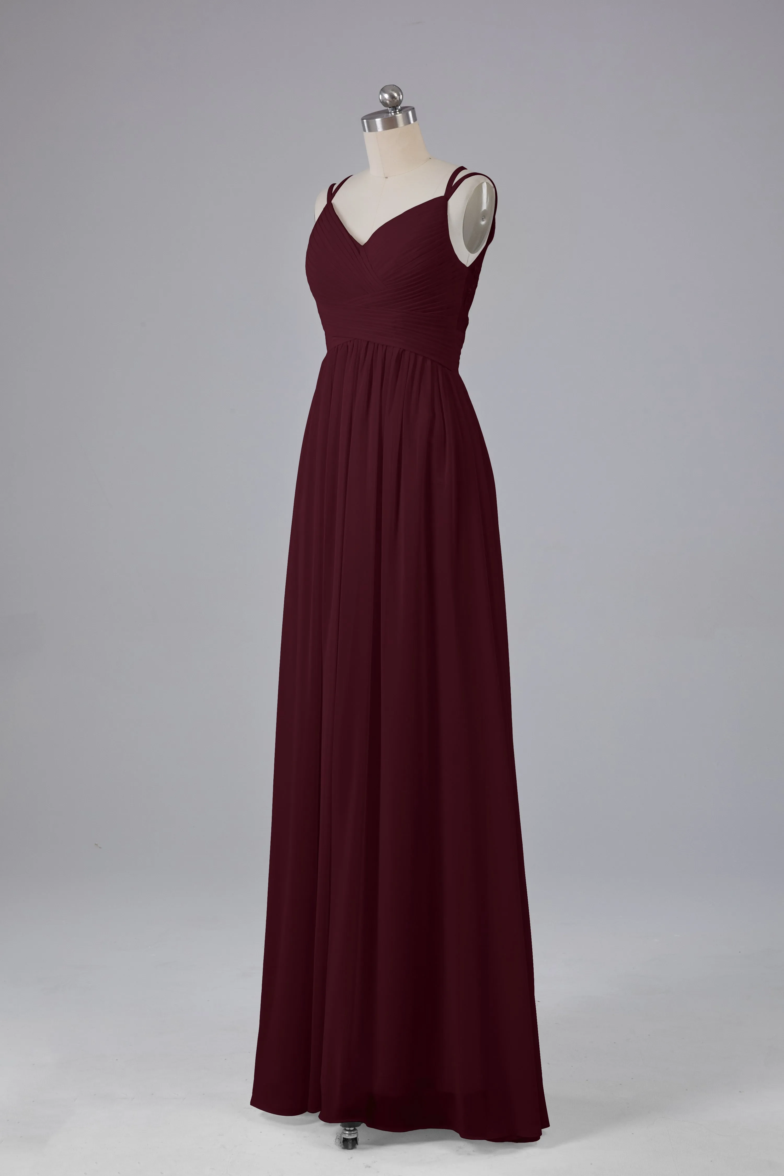 V-Neck Spaghetti Straps Long Bridesmaid Dresses