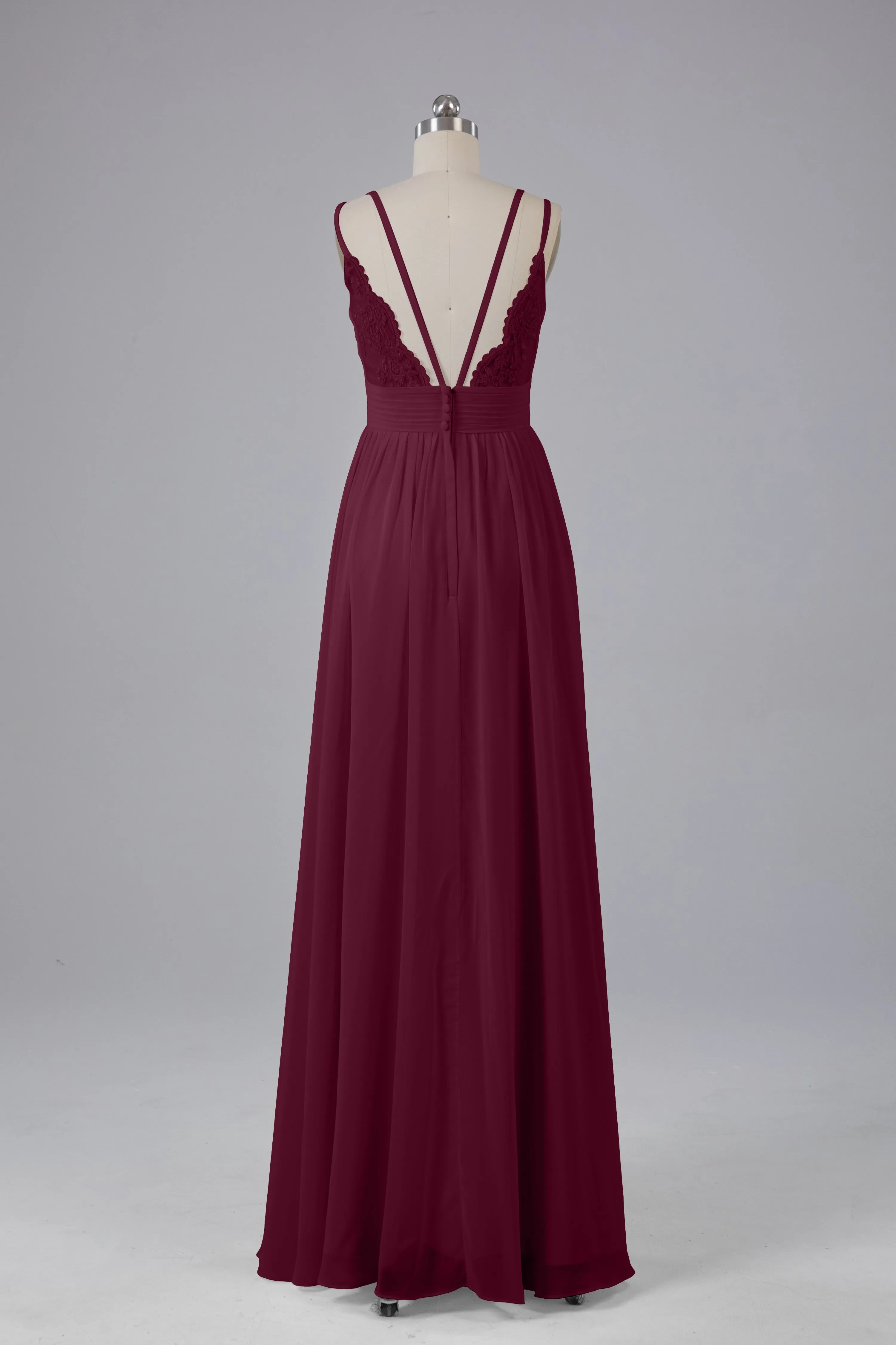 V-Neck Spaghetti Straps Long Bridesmaid Dresses