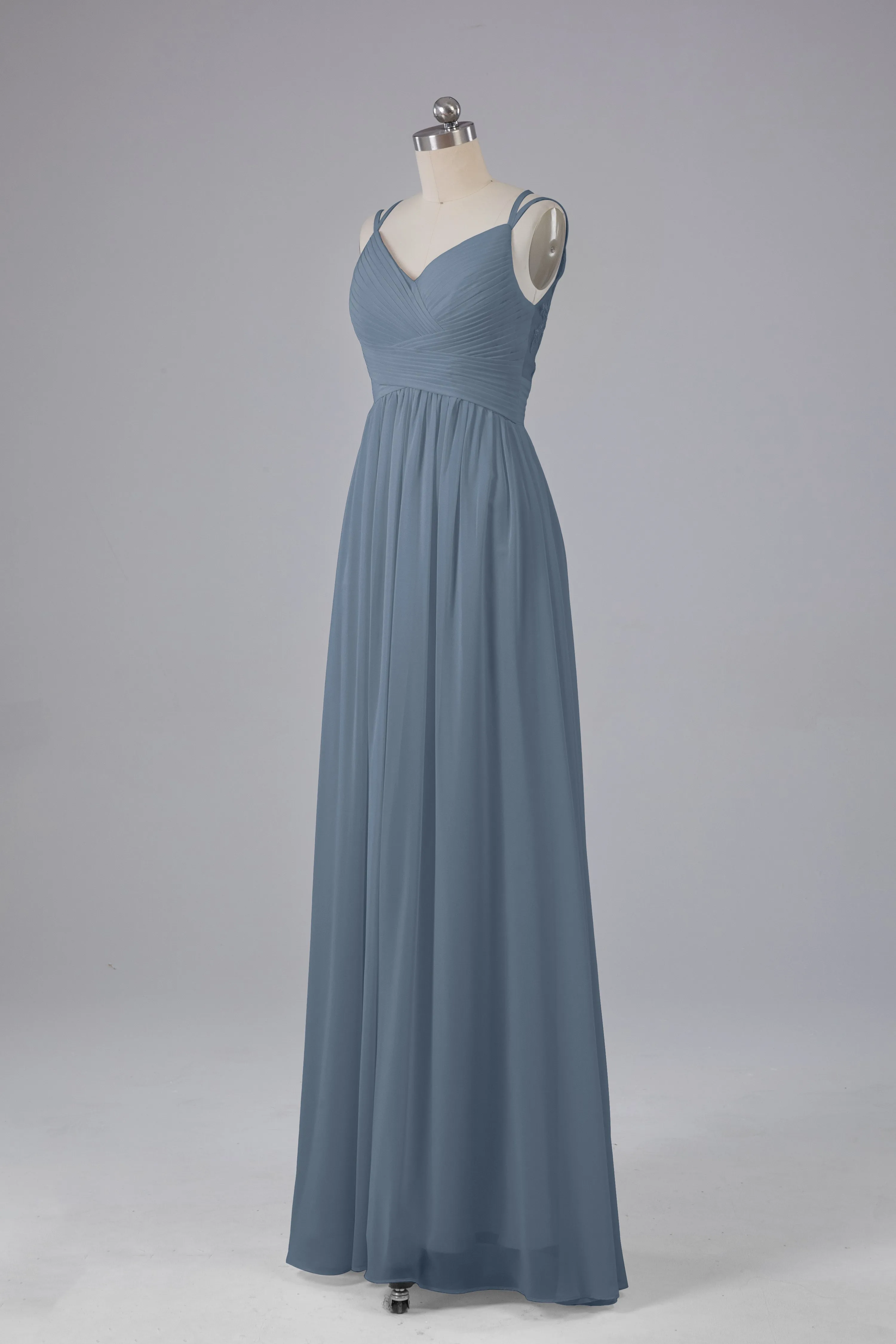 V-Neck Spaghetti Straps Long Bridesmaid Dresses