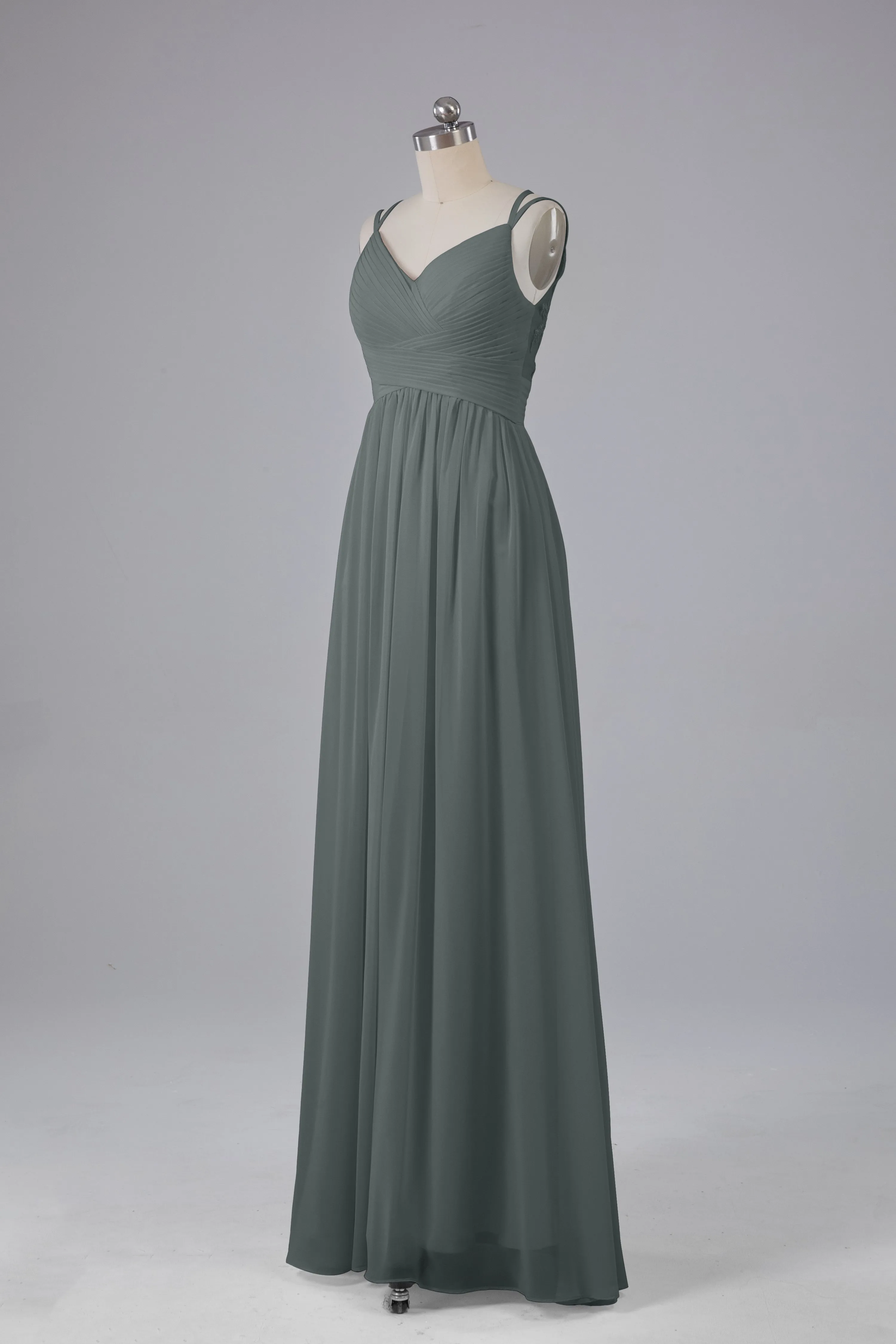 V-Neck Spaghetti Straps Long Bridesmaid Dresses