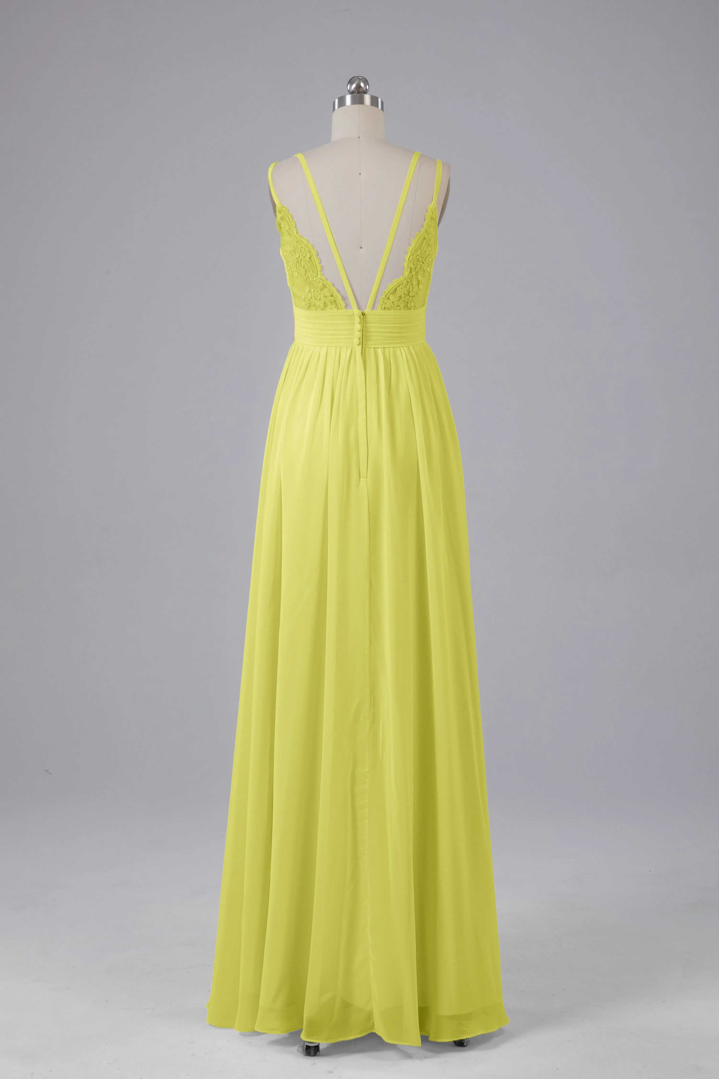 V-Neck Spaghetti Straps Long Bridesmaid Dresses