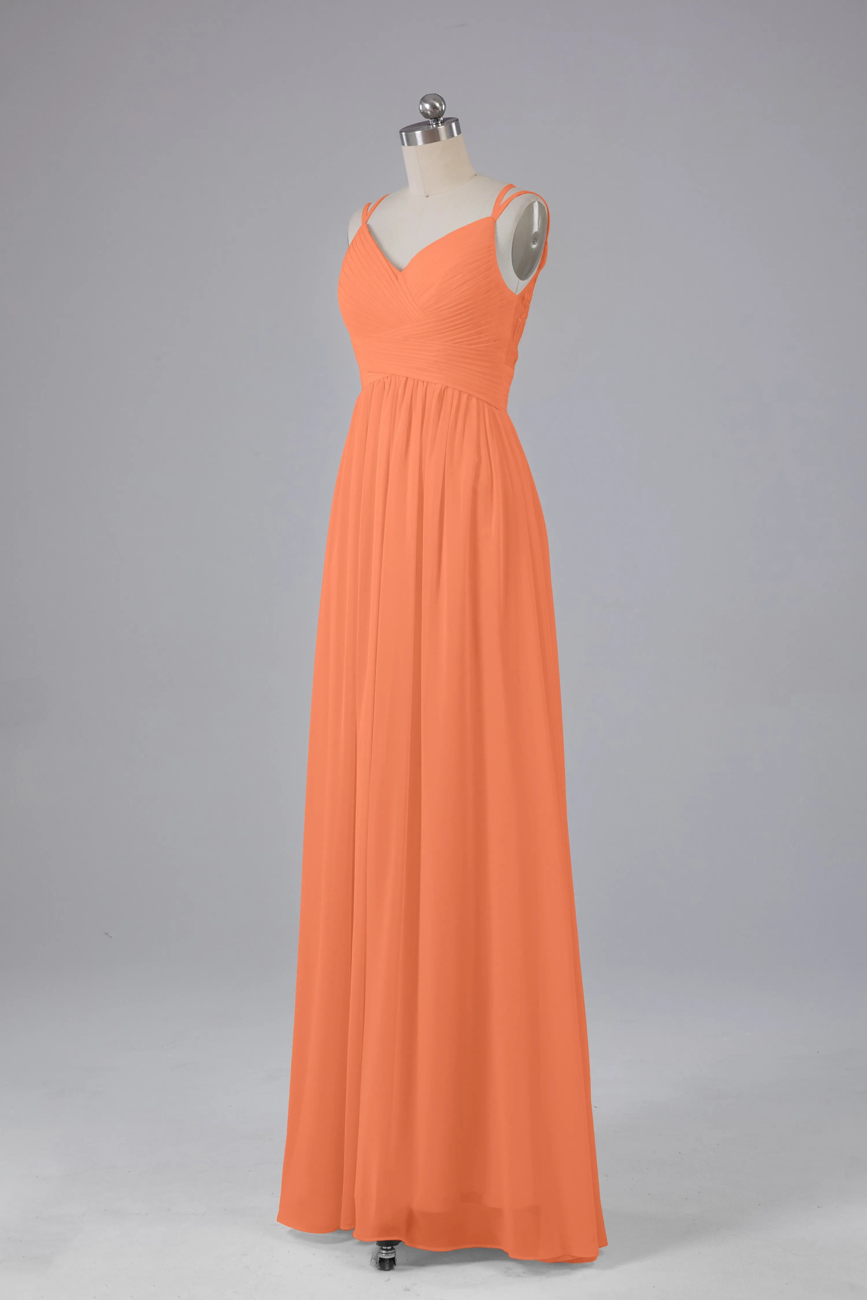 V-Neck Spaghetti Straps Long Bridesmaid Dresses