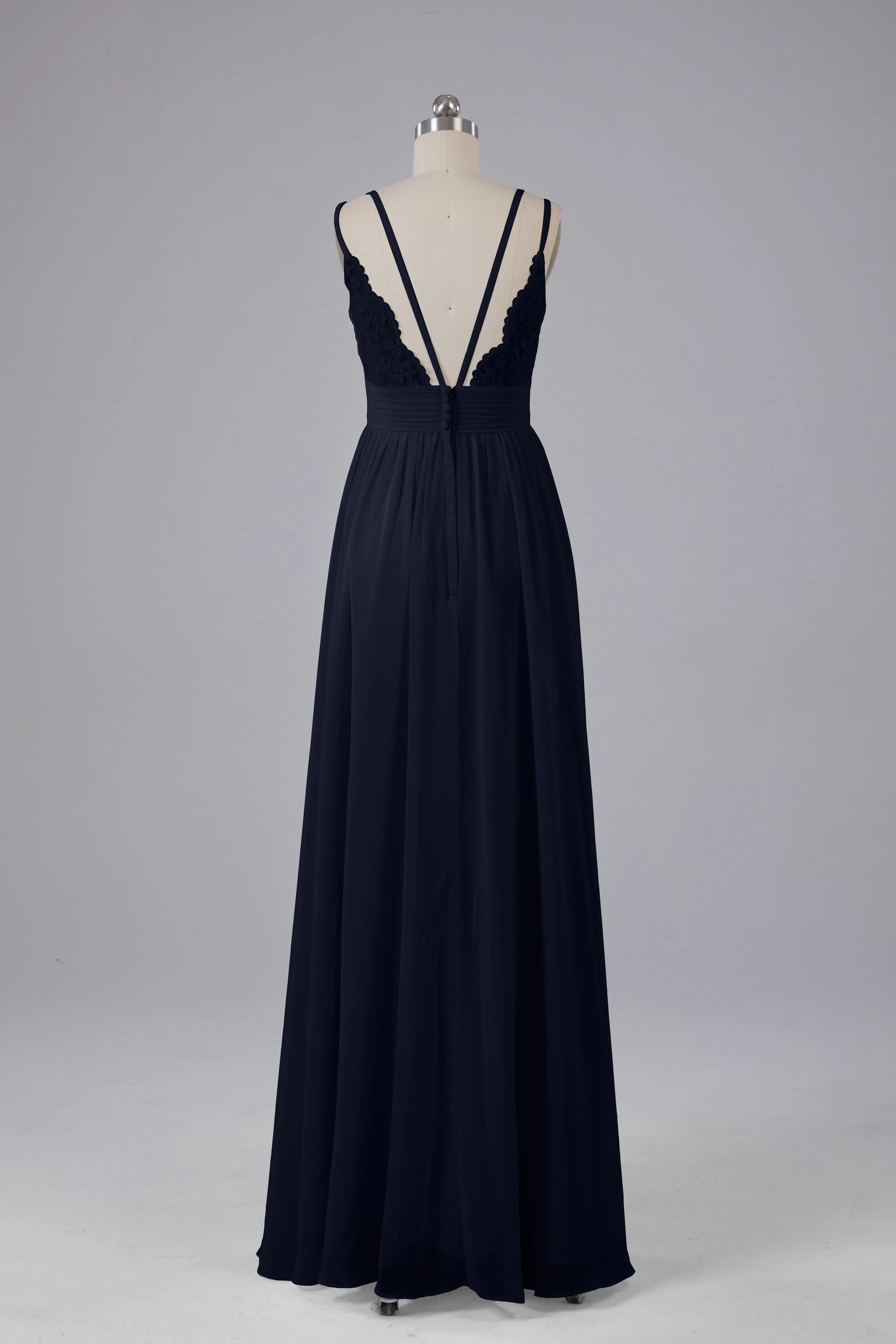 V-Neck Spaghetti Straps Long Bridesmaid Dresses