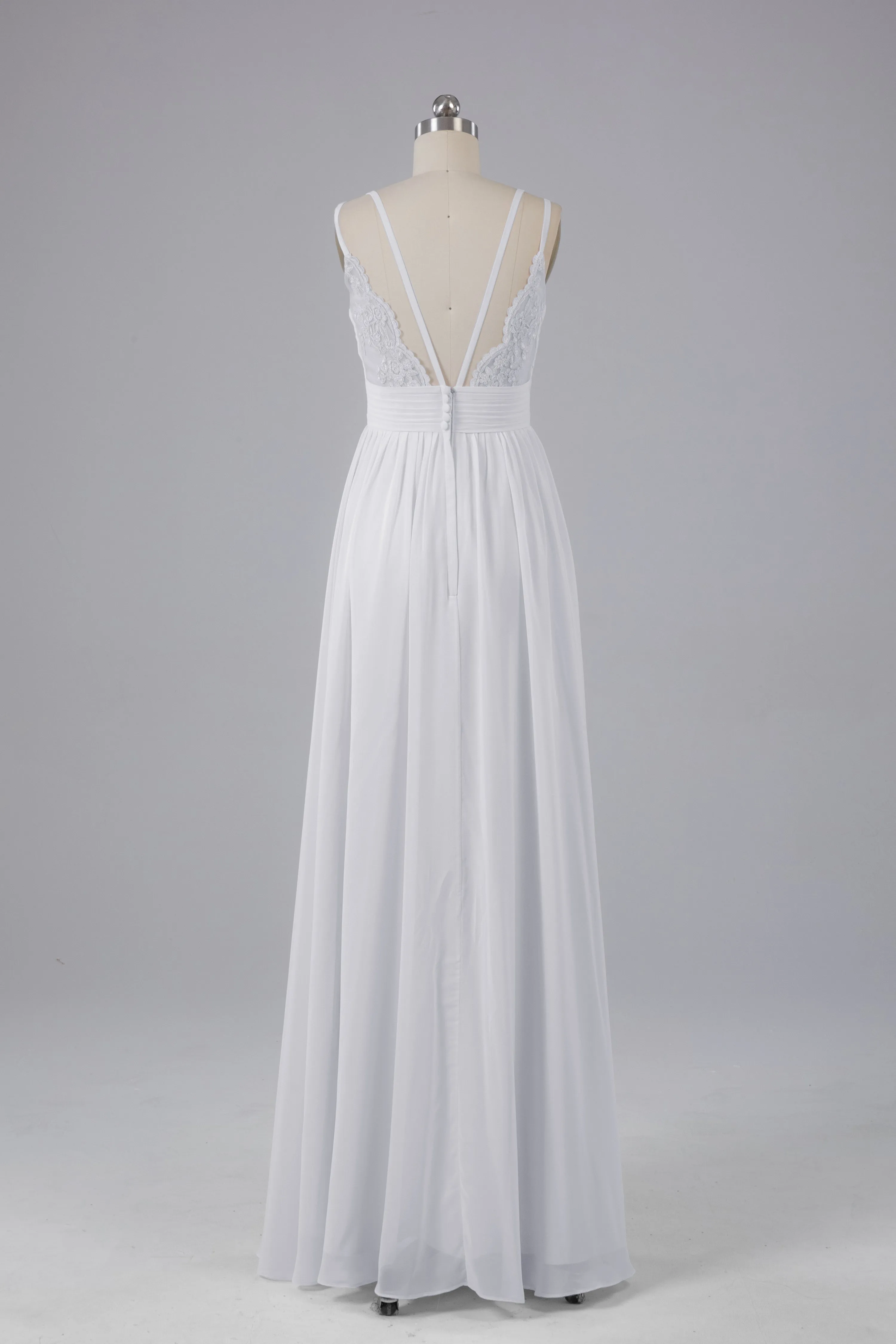 V-Neck Spaghetti Straps Long Bridesmaid Dresses