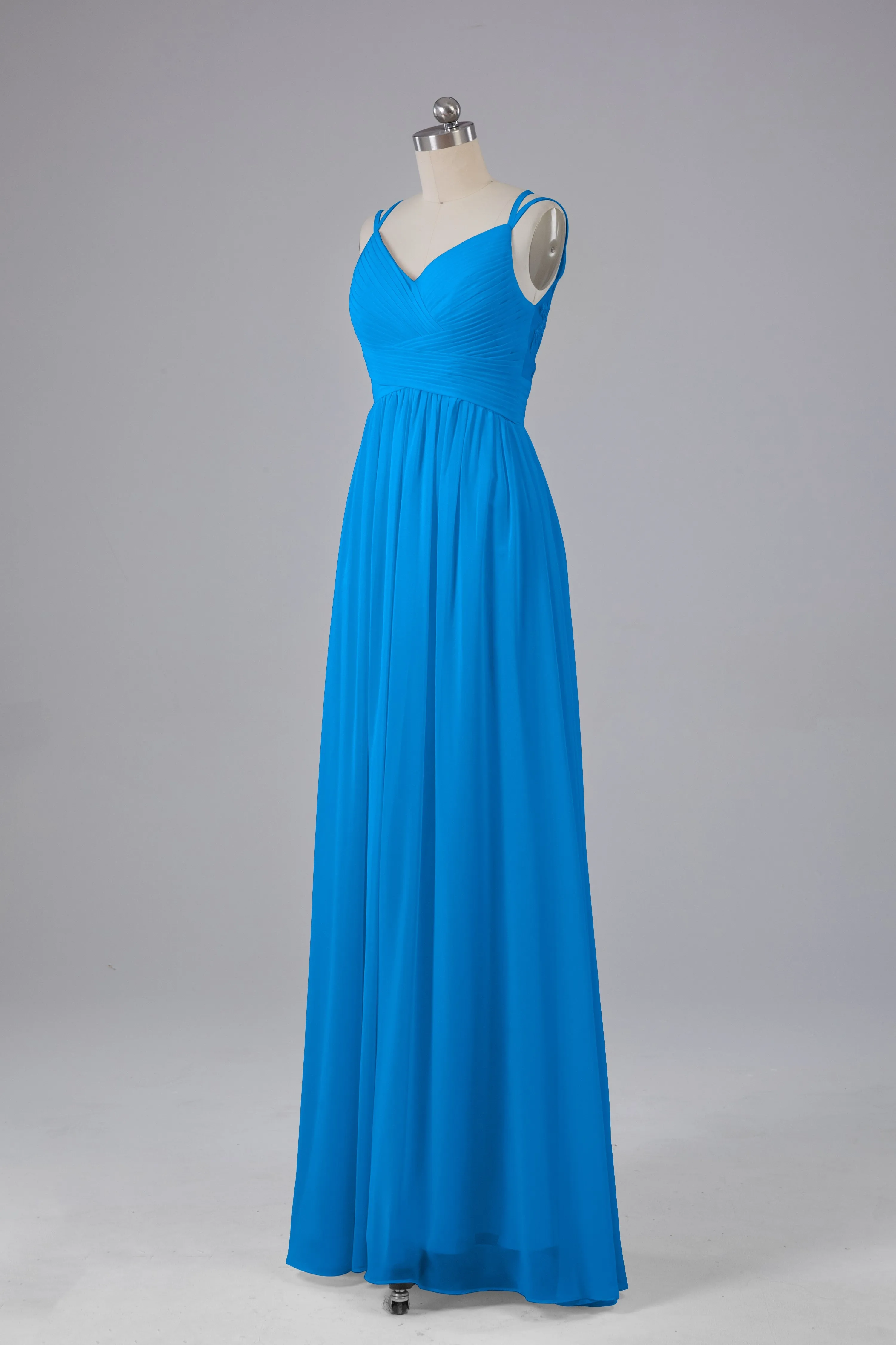 V-Neck Spaghetti Straps Long Bridesmaid Dresses