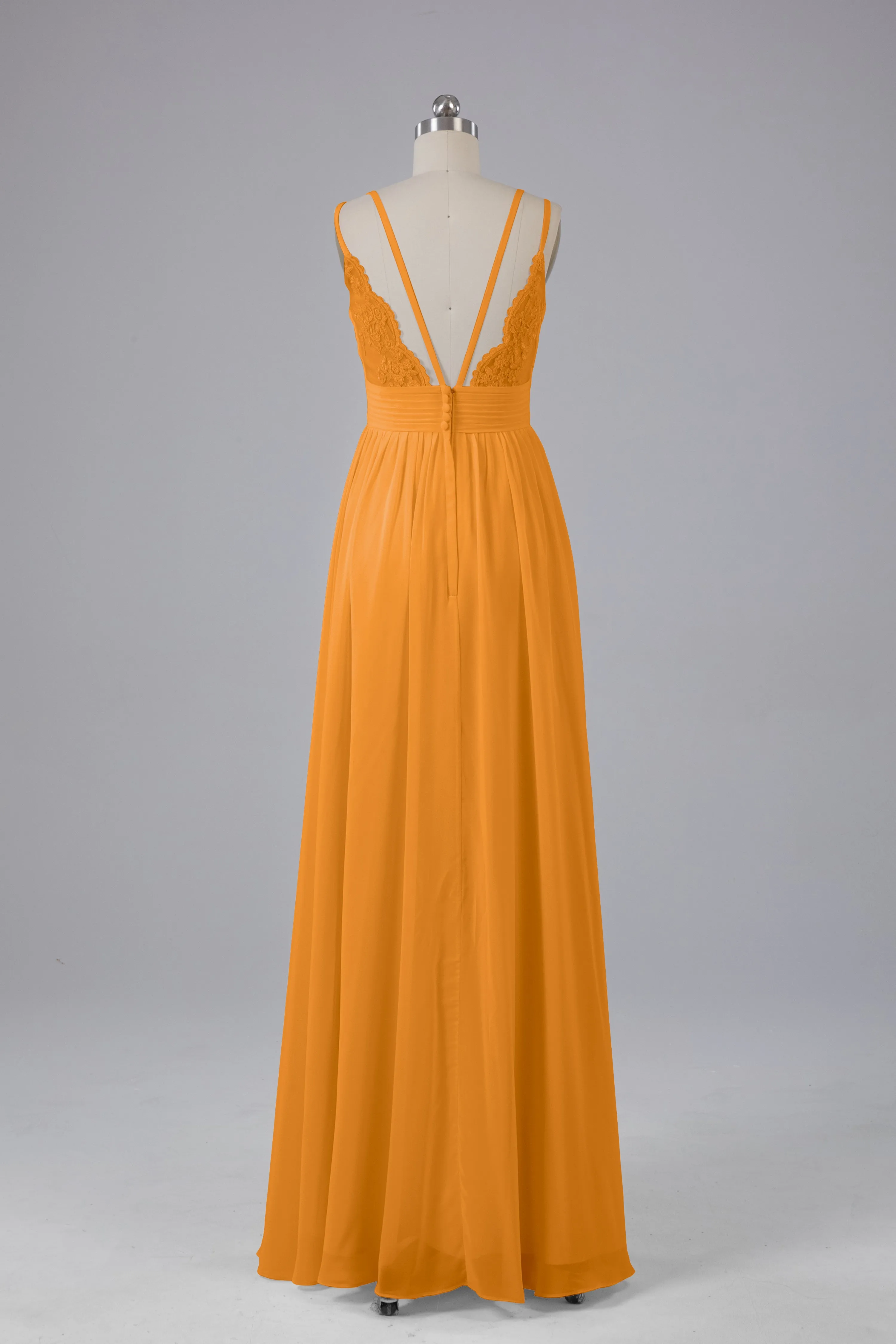 V-Neck Spaghetti Straps Long Bridesmaid Dresses