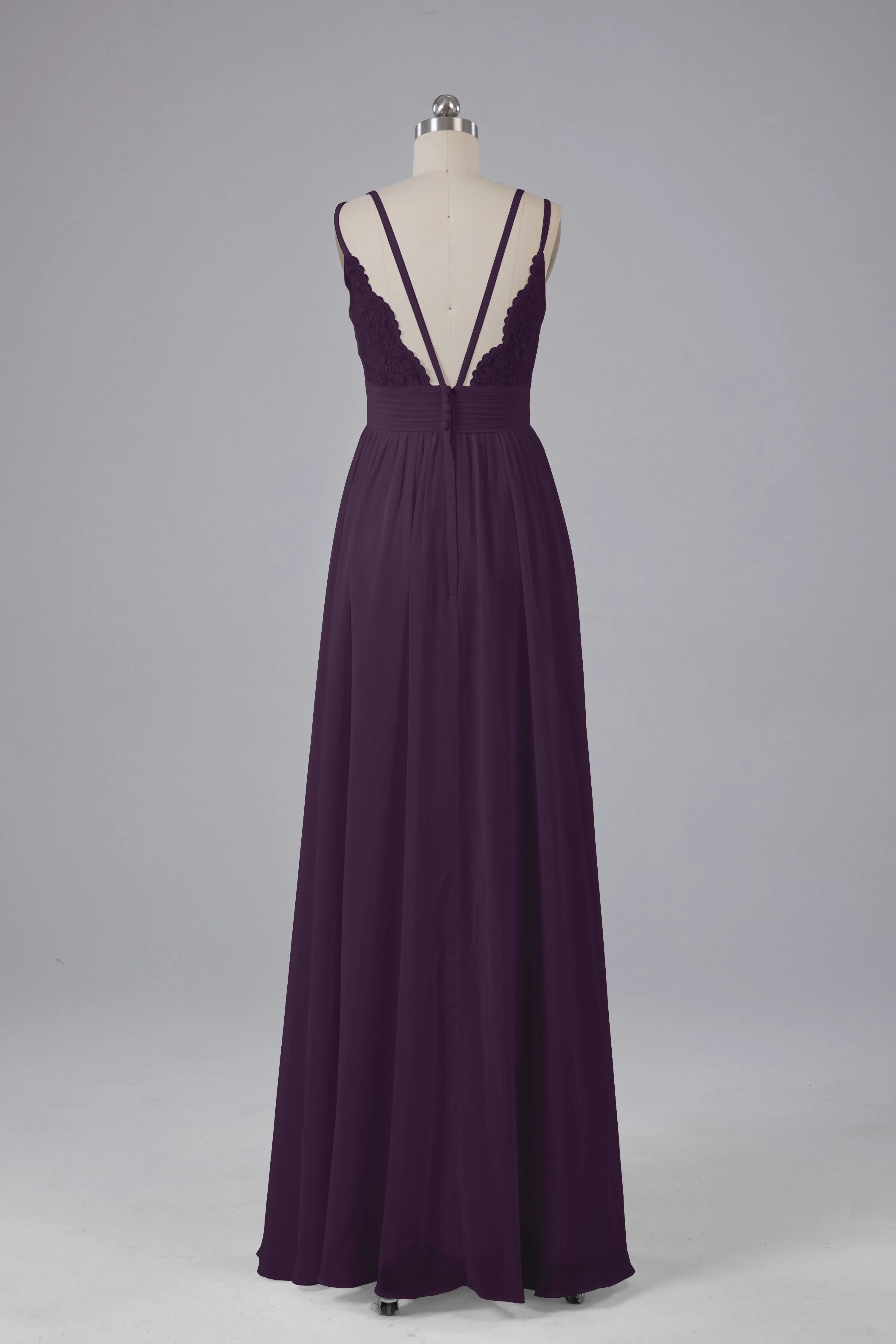 V-Neck Spaghetti Straps Long Bridesmaid Dresses