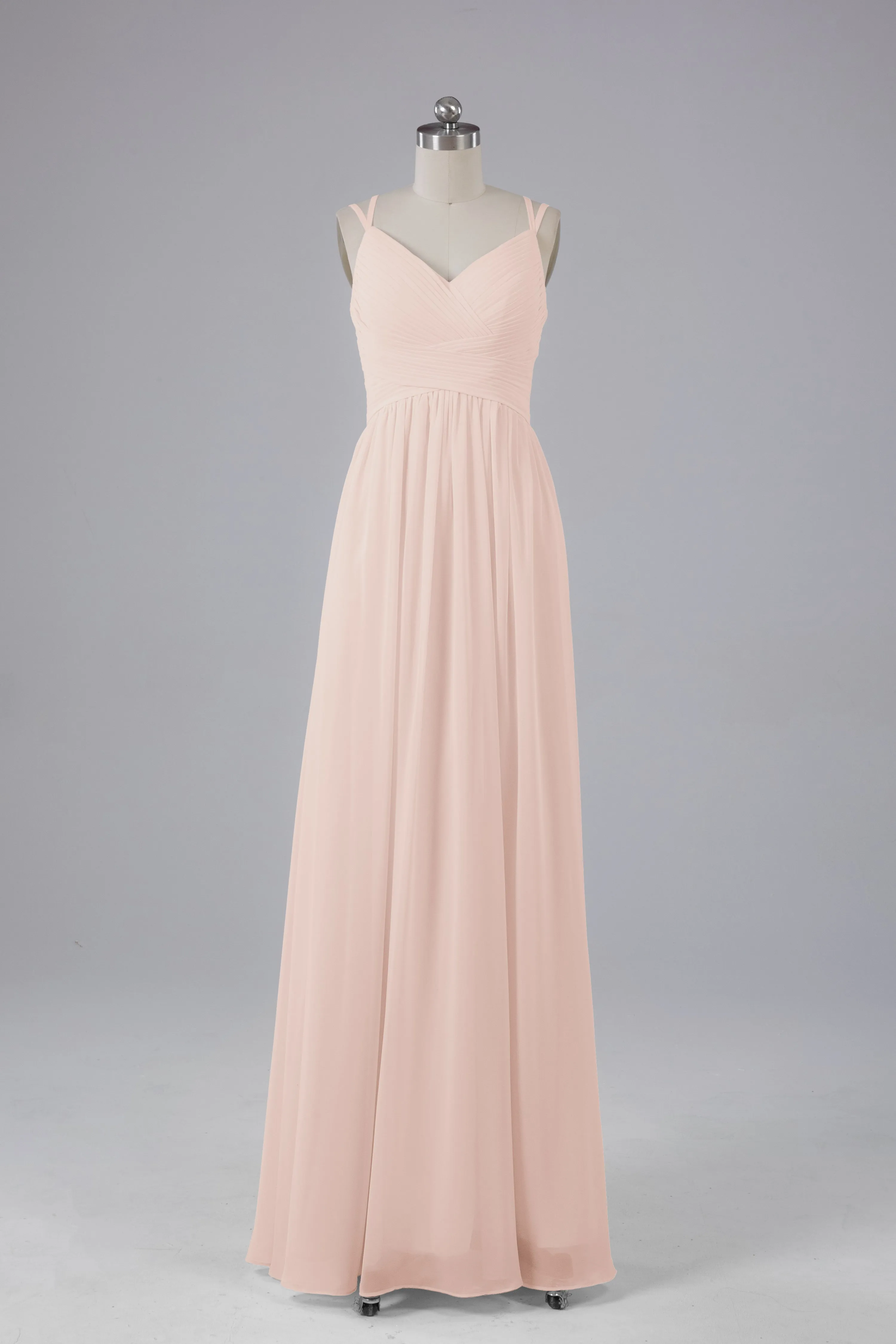 V-Neck Spaghetti Straps Long Bridesmaid Dresses