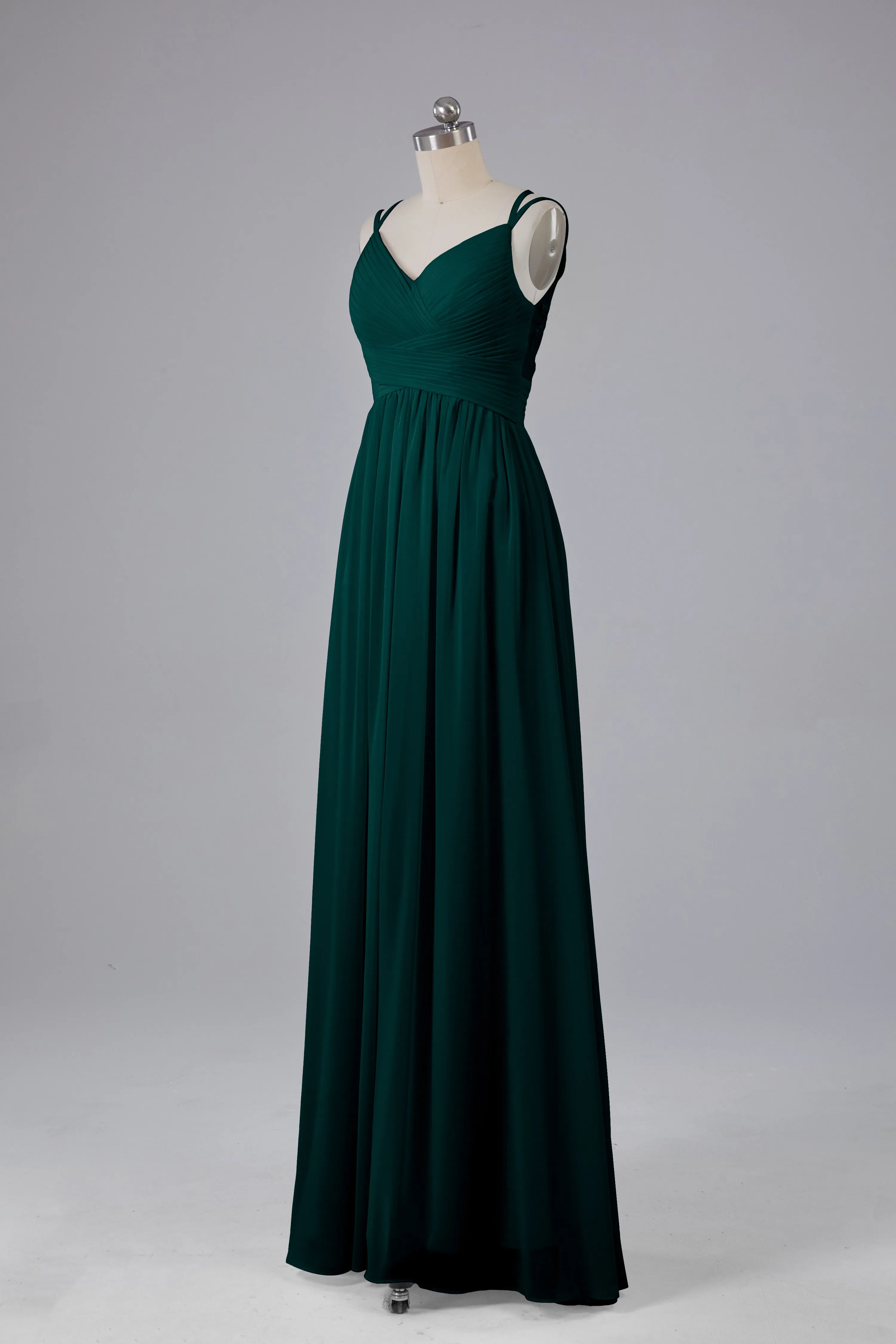 V-Neck Spaghetti Straps Long Bridesmaid Dresses