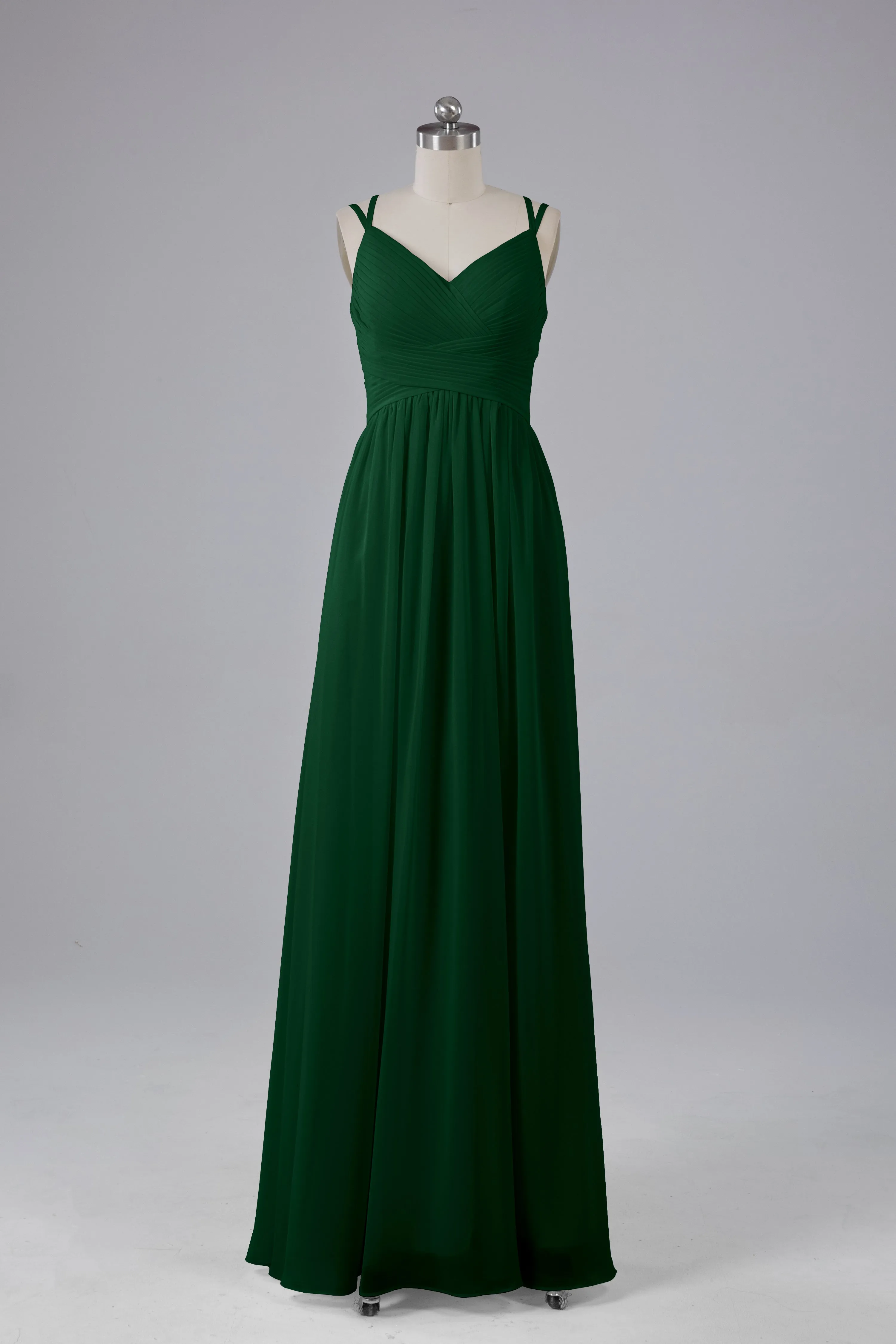 V-Neck Spaghetti Straps Long Bridesmaid Dresses