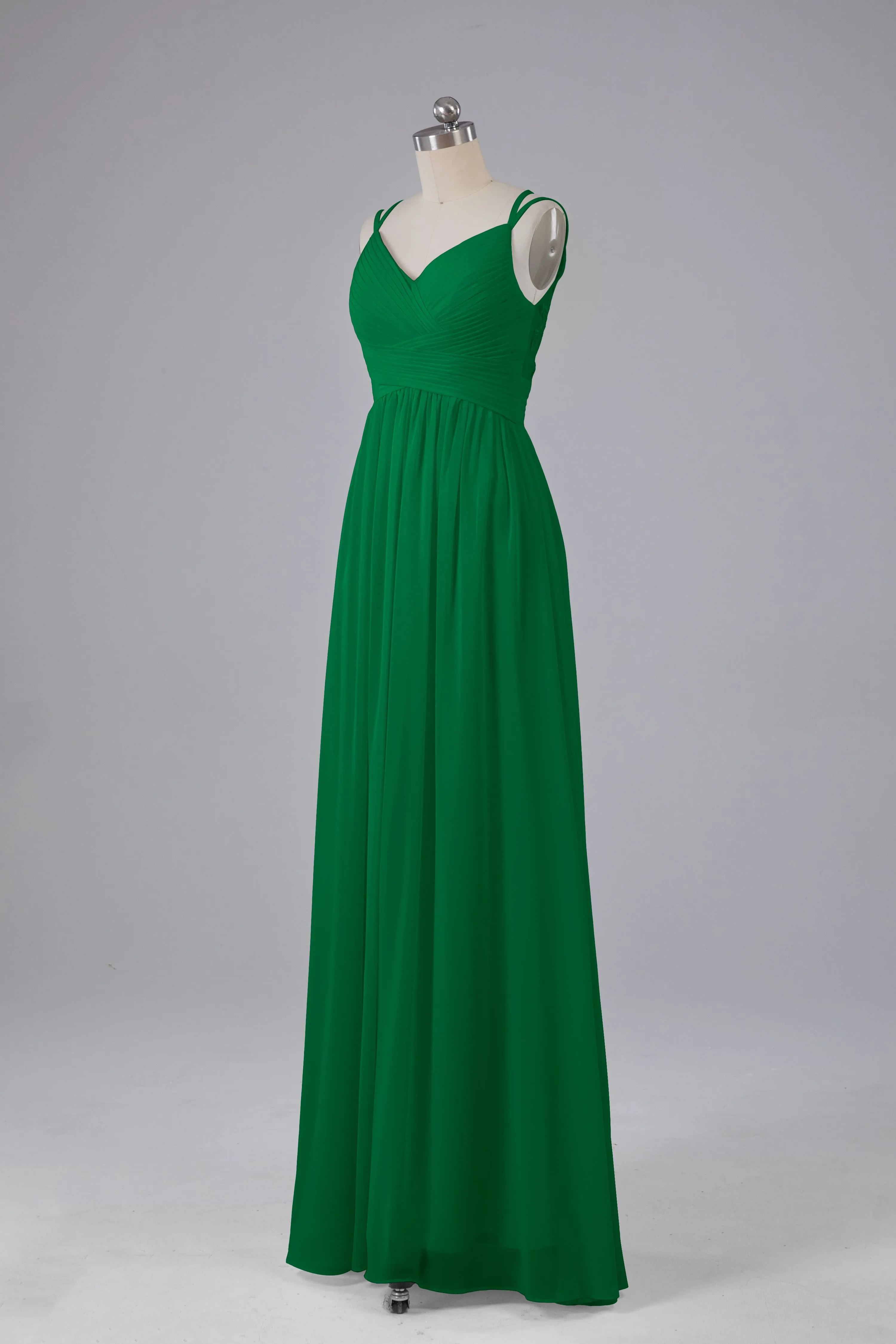V-Neck Spaghetti Straps Long Bridesmaid Dresses