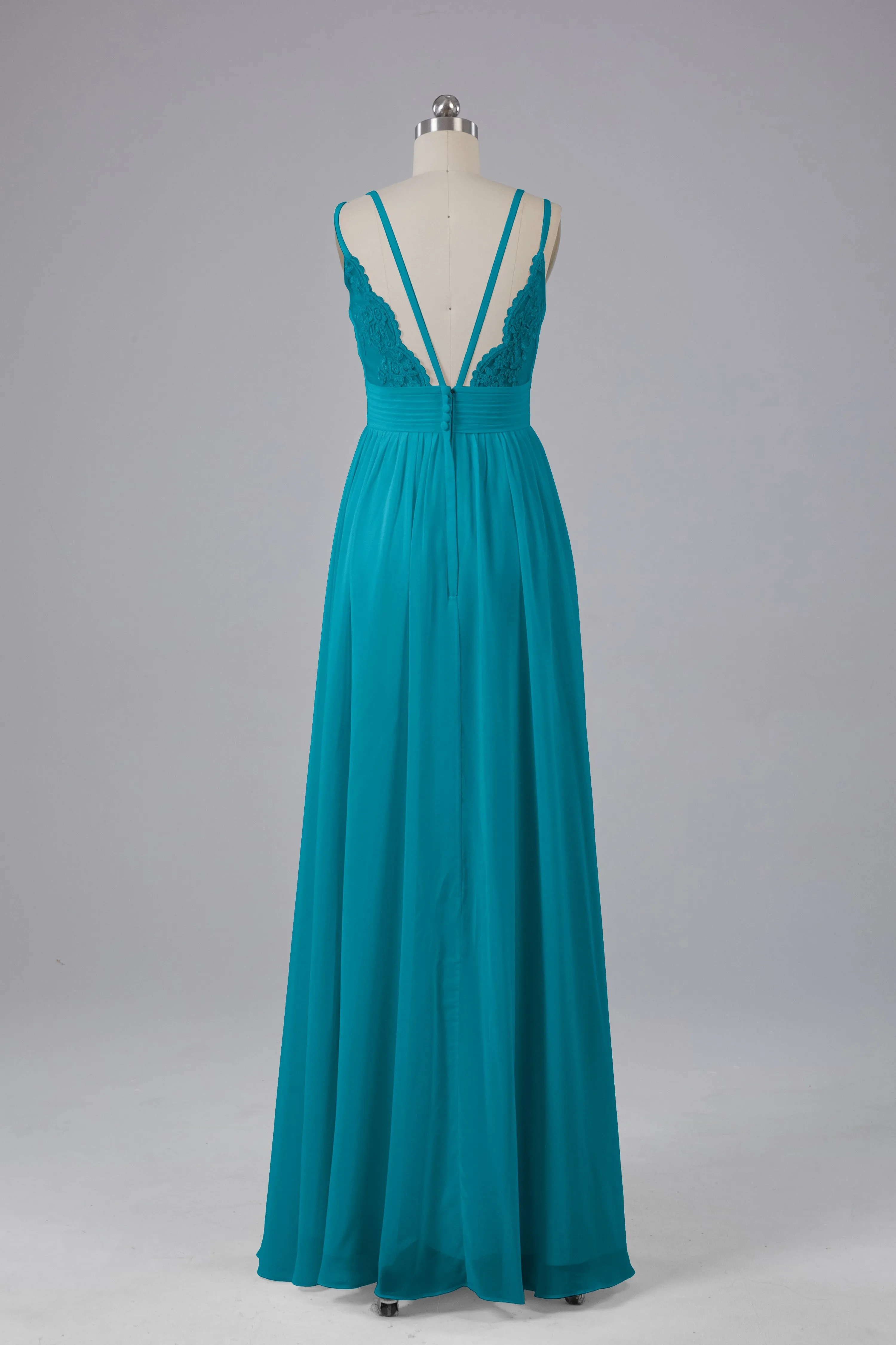 V-Neck Spaghetti Straps Long Bridesmaid Dresses