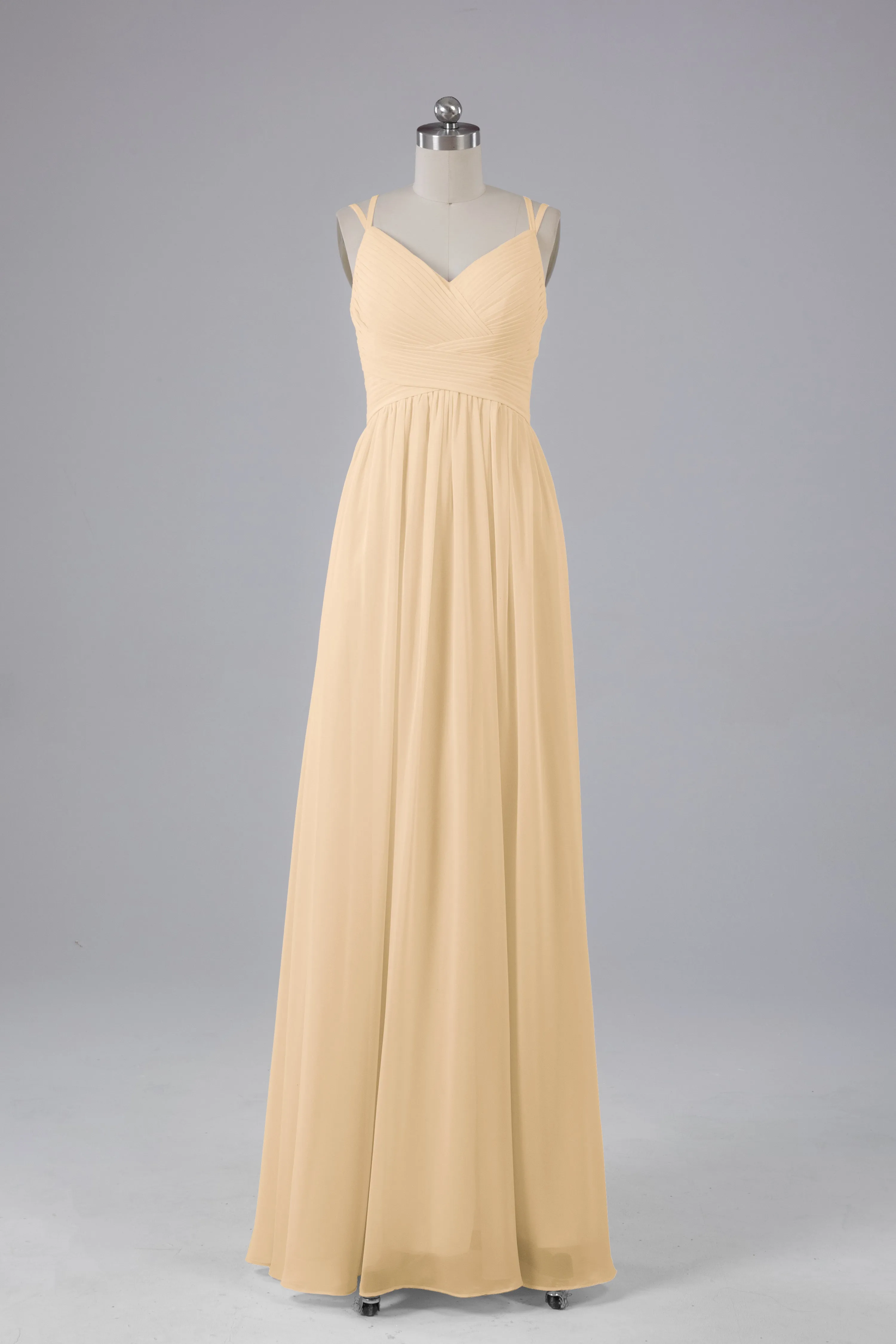 V-Neck Spaghetti Straps Long Bridesmaid Dresses