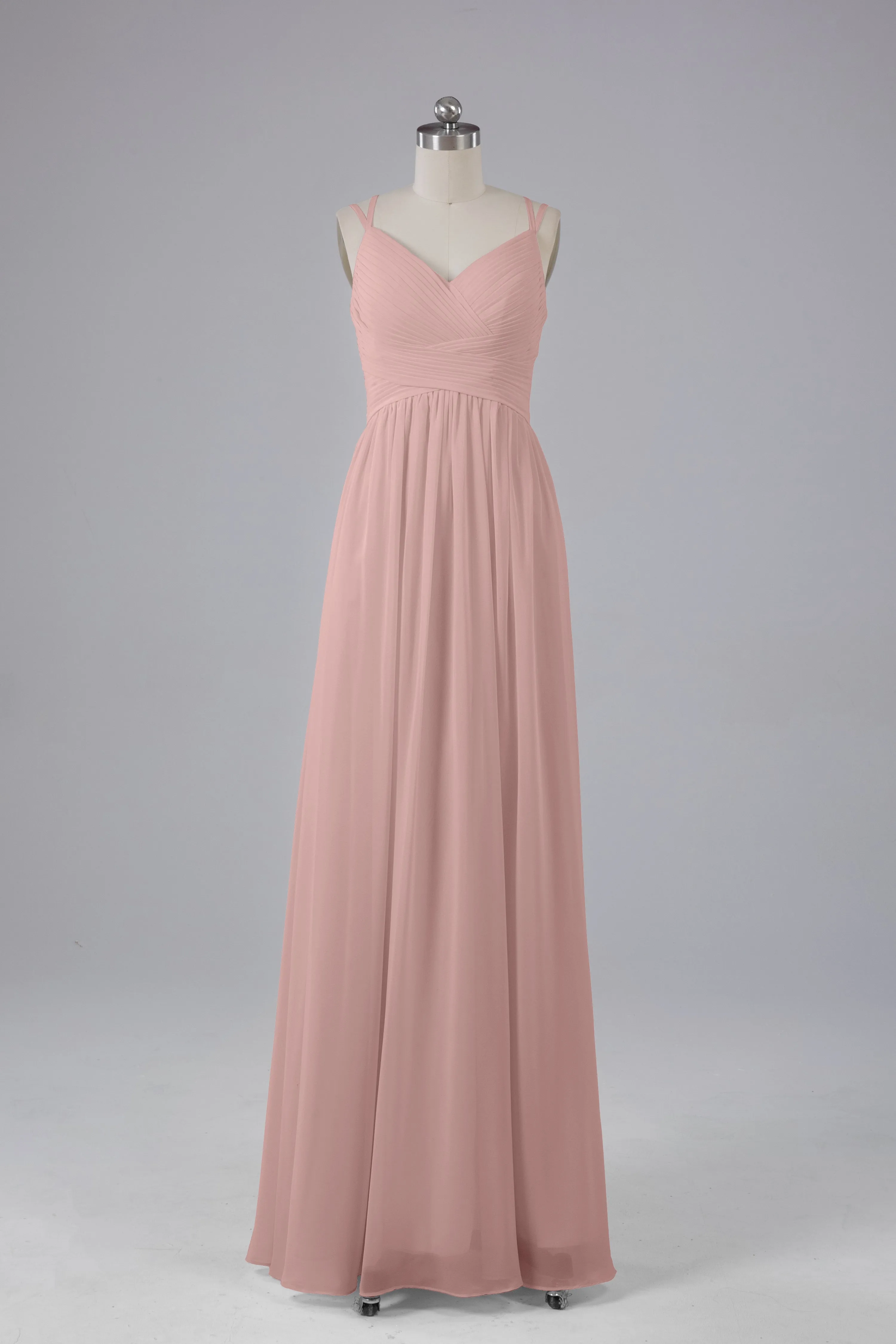 V-Neck Spaghetti Straps Long Bridesmaid Dresses