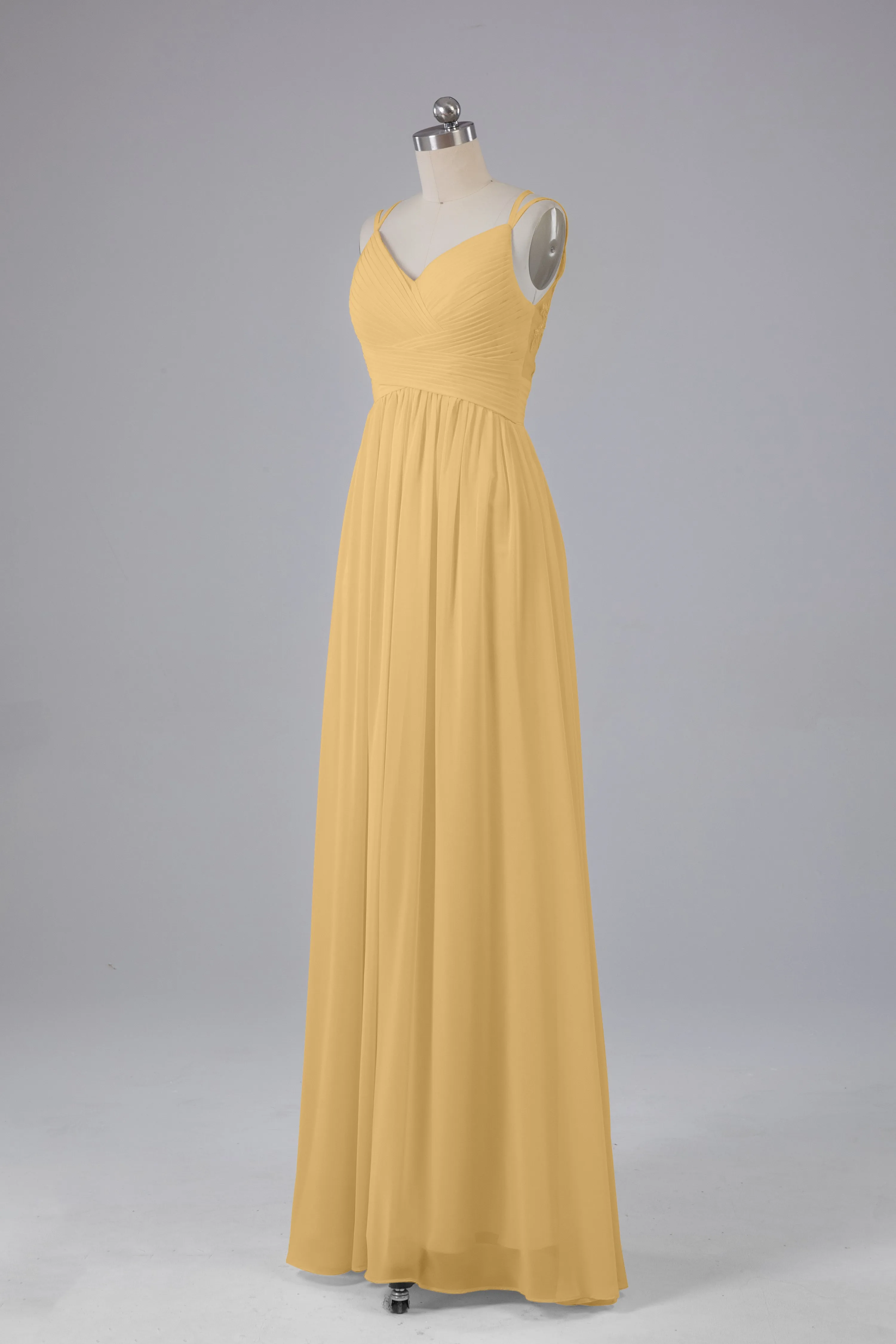 V-Neck Spaghetti Straps Long Bridesmaid Dresses