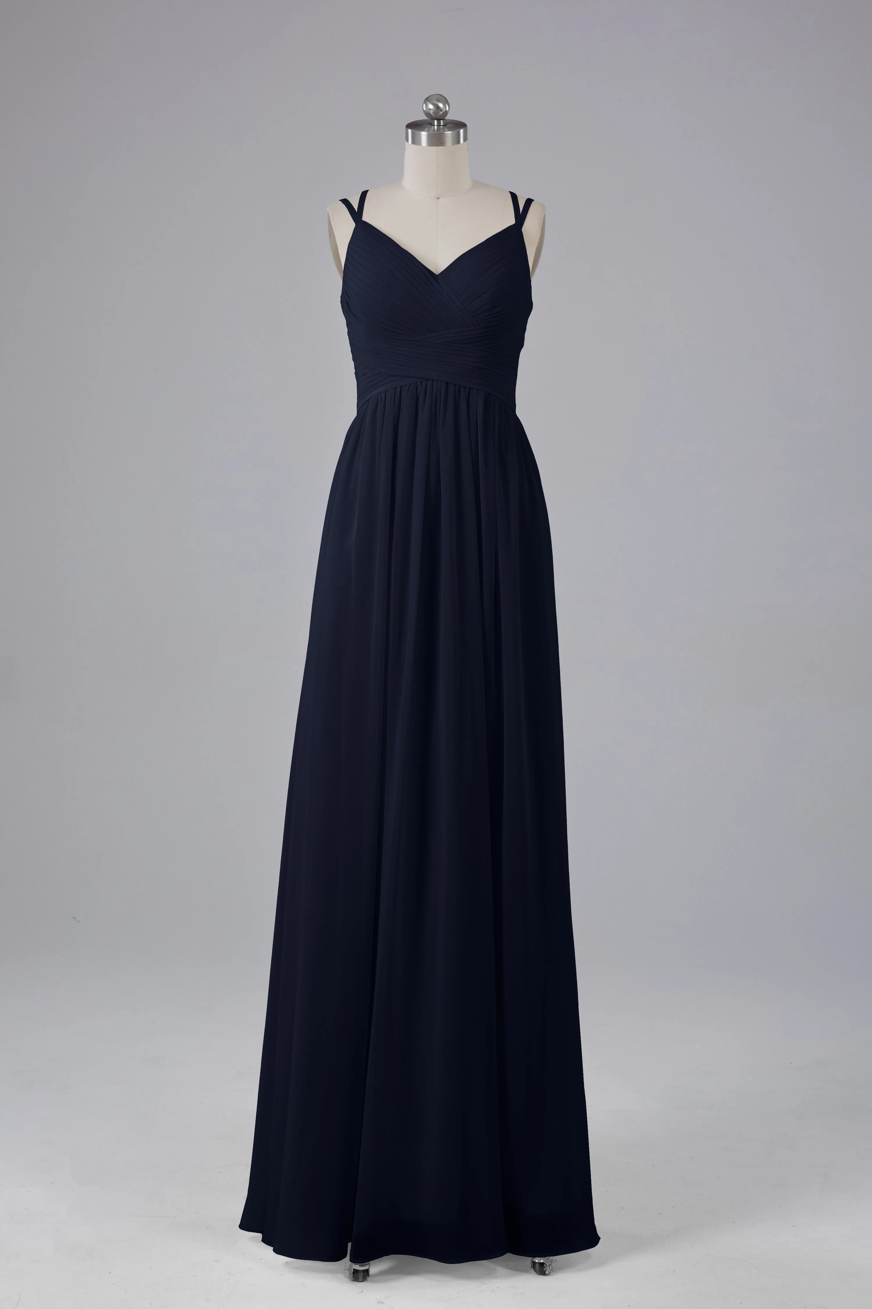 V-Neck Spaghetti Straps Long Bridesmaid Dresses