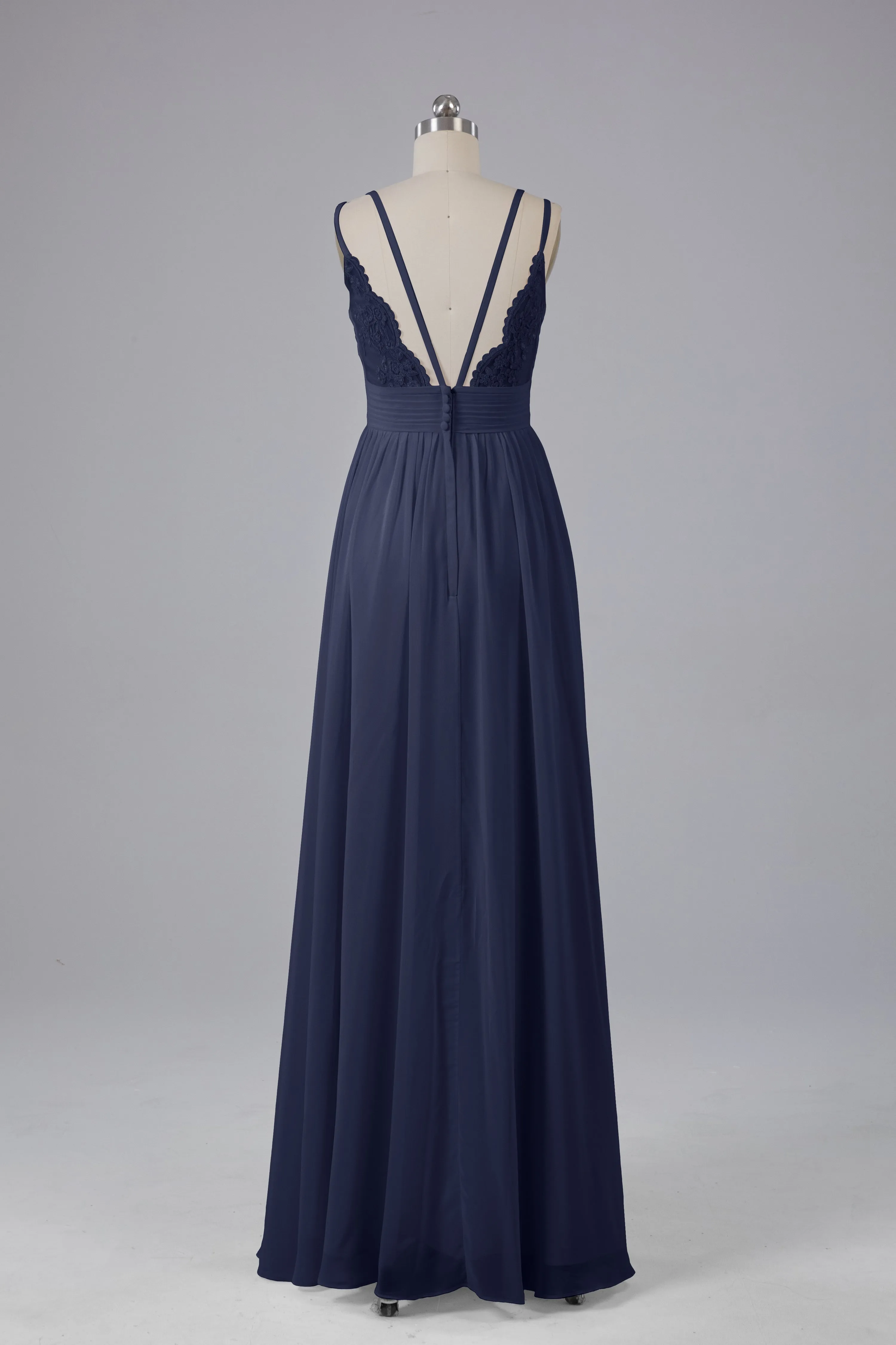 V-Neck Spaghetti Straps Long Bridesmaid Dresses