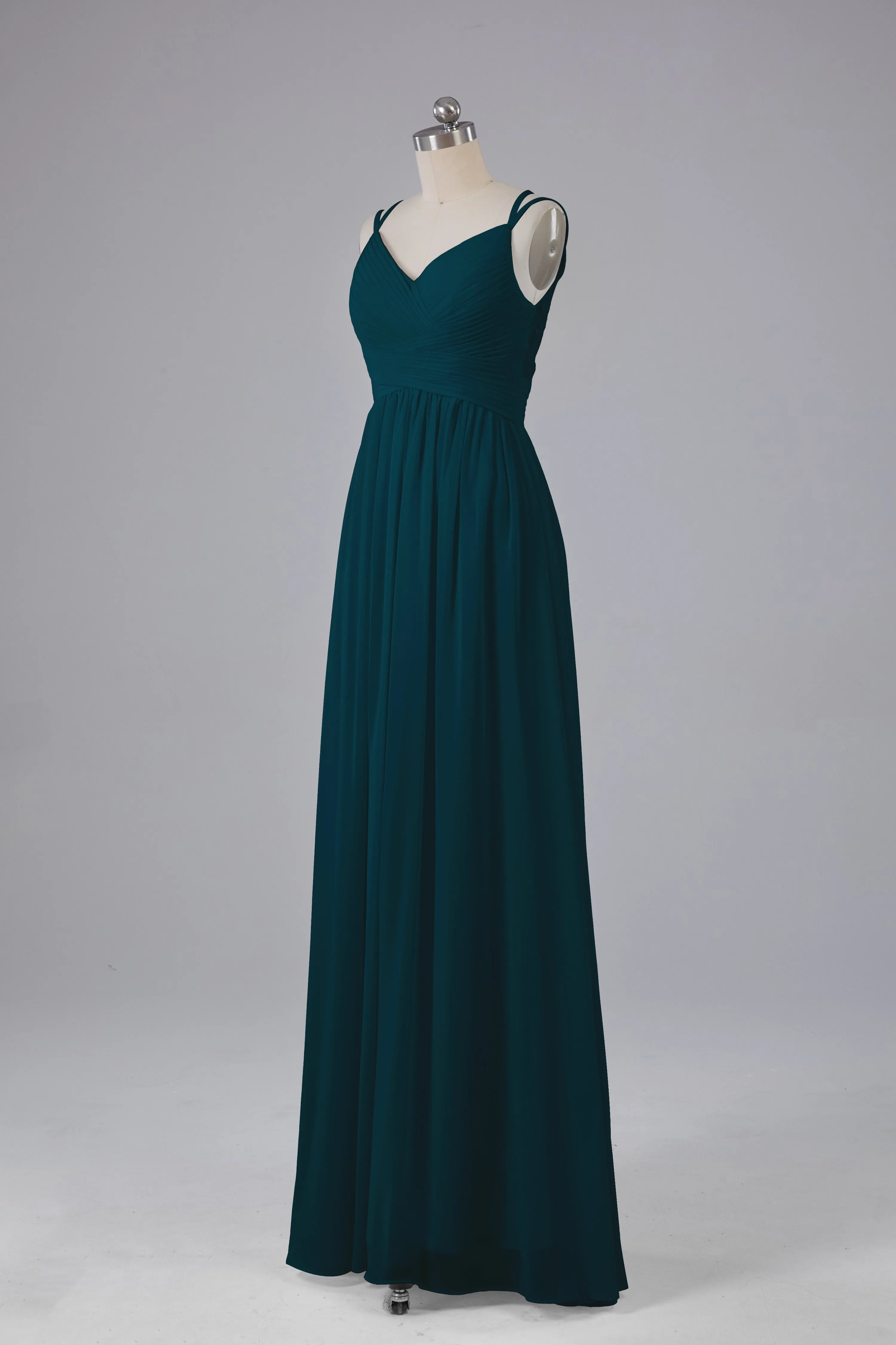 V-Neck Spaghetti Straps Long Bridesmaid Dresses