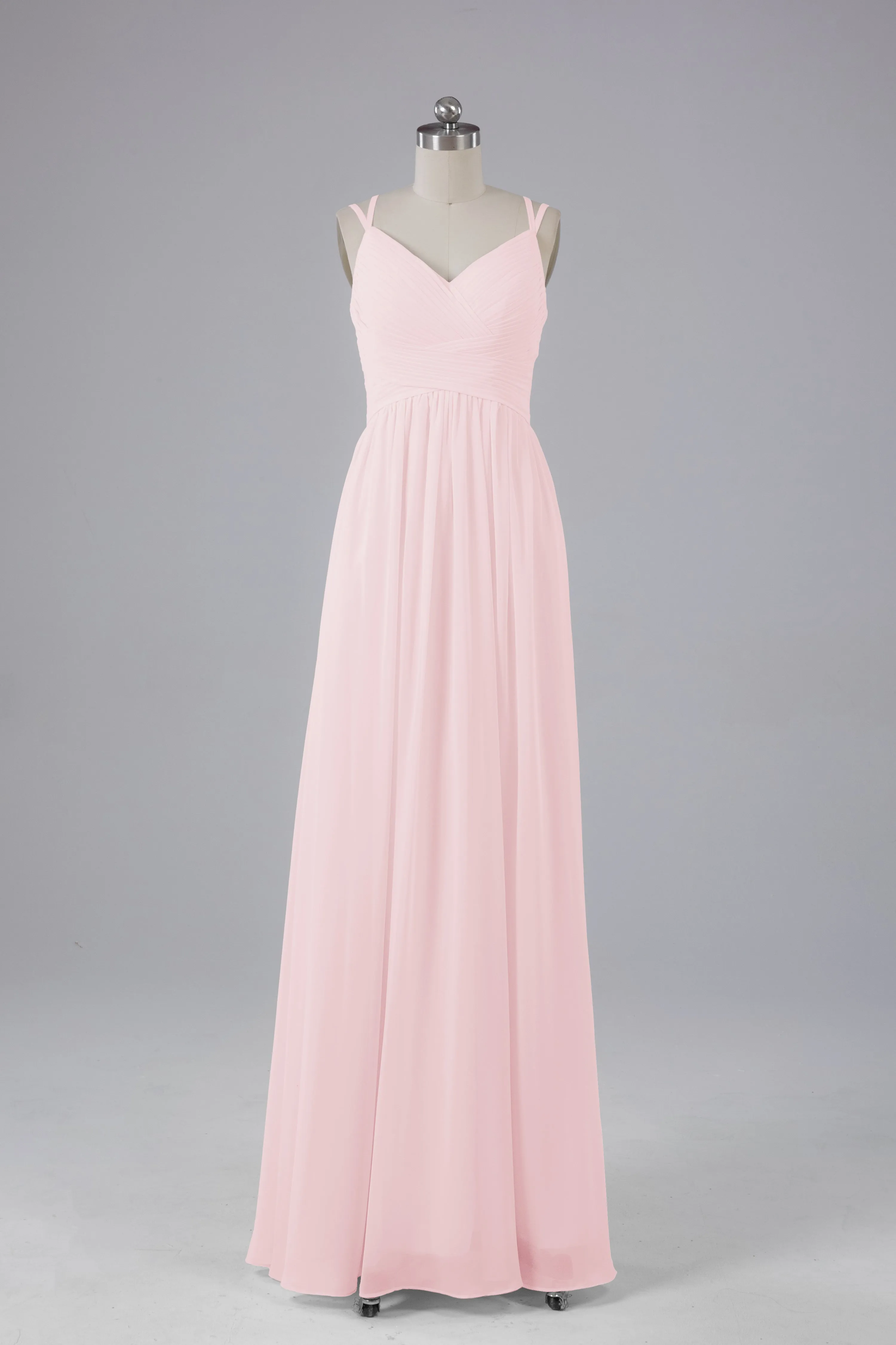 V-Neck Spaghetti Straps Long Bridesmaid Dresses