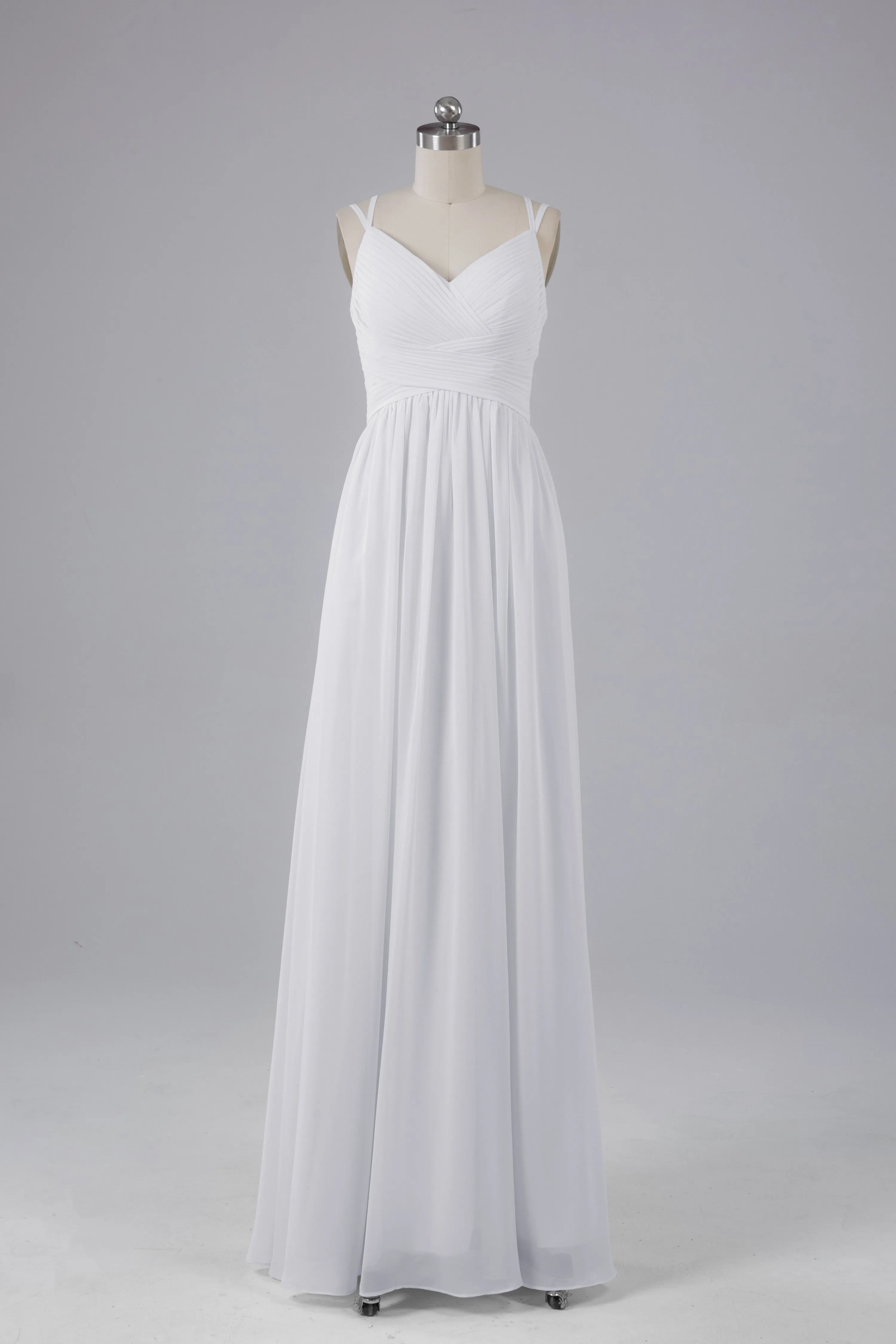V-Neck Spaghetti Straps Long Bridesmaid Dresses