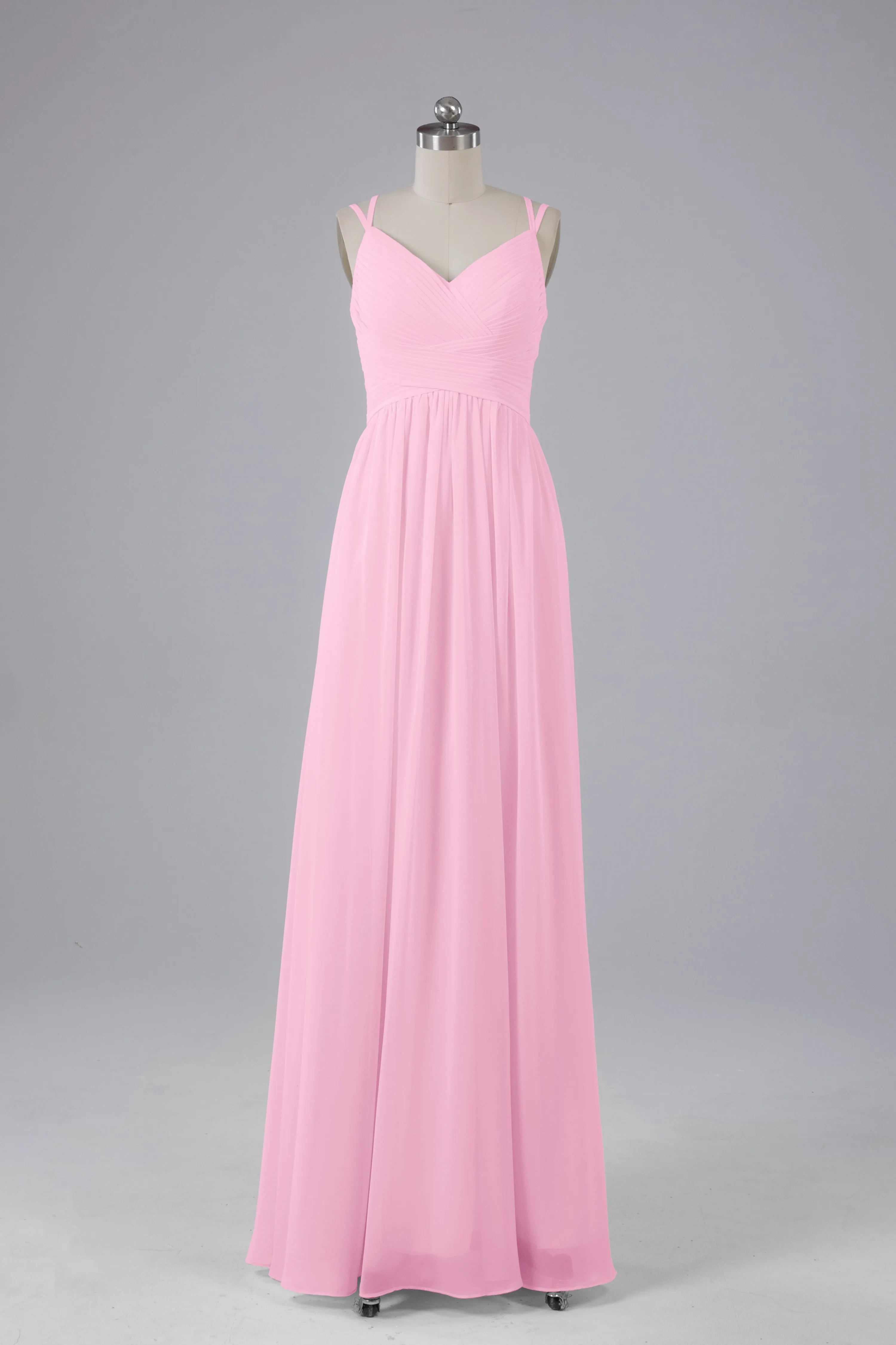 V-Neck Spaghetti Straps Long Bridesmaid Dresses