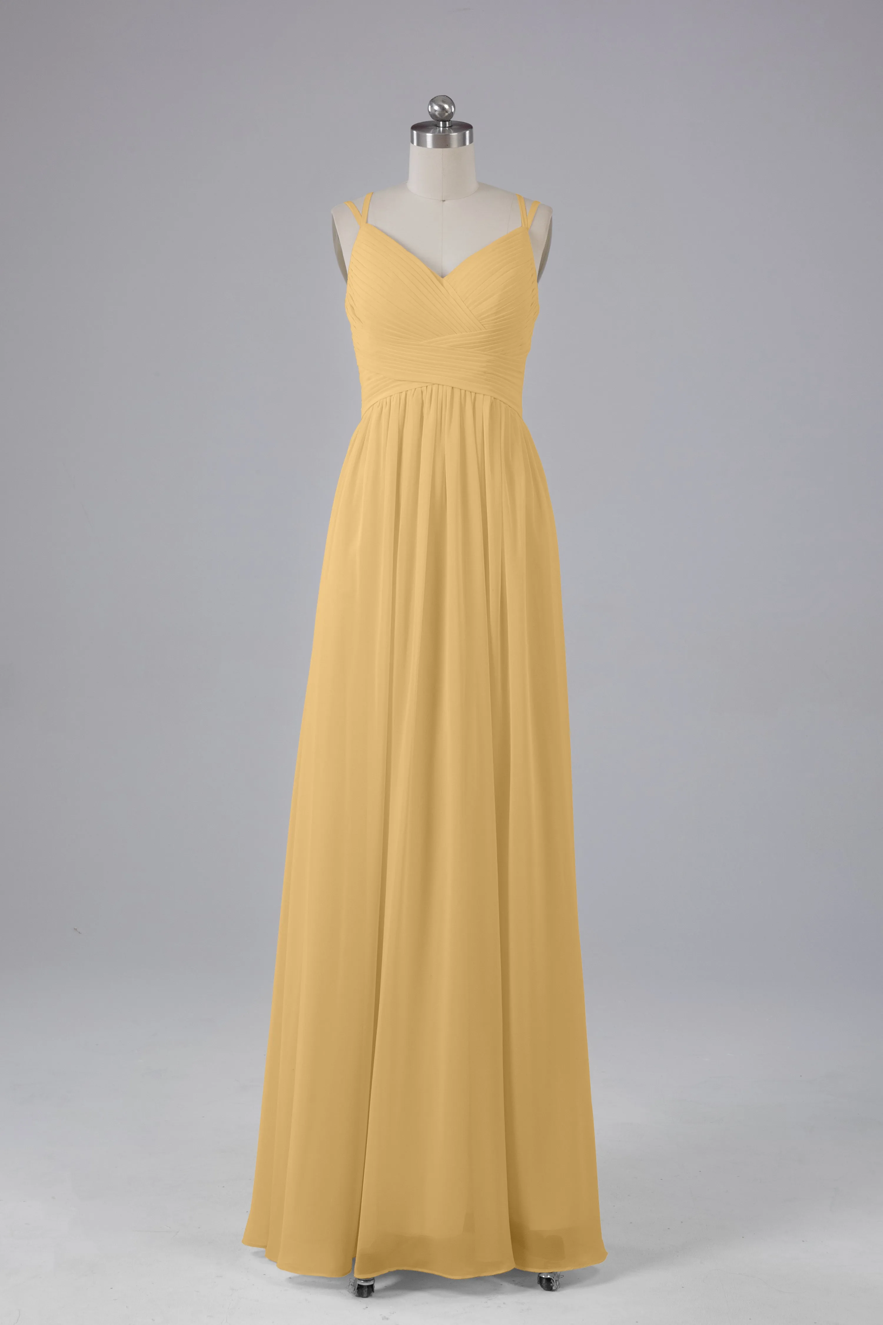 V-Neck Spaghetti Straps Long Bridesmaid Dresses