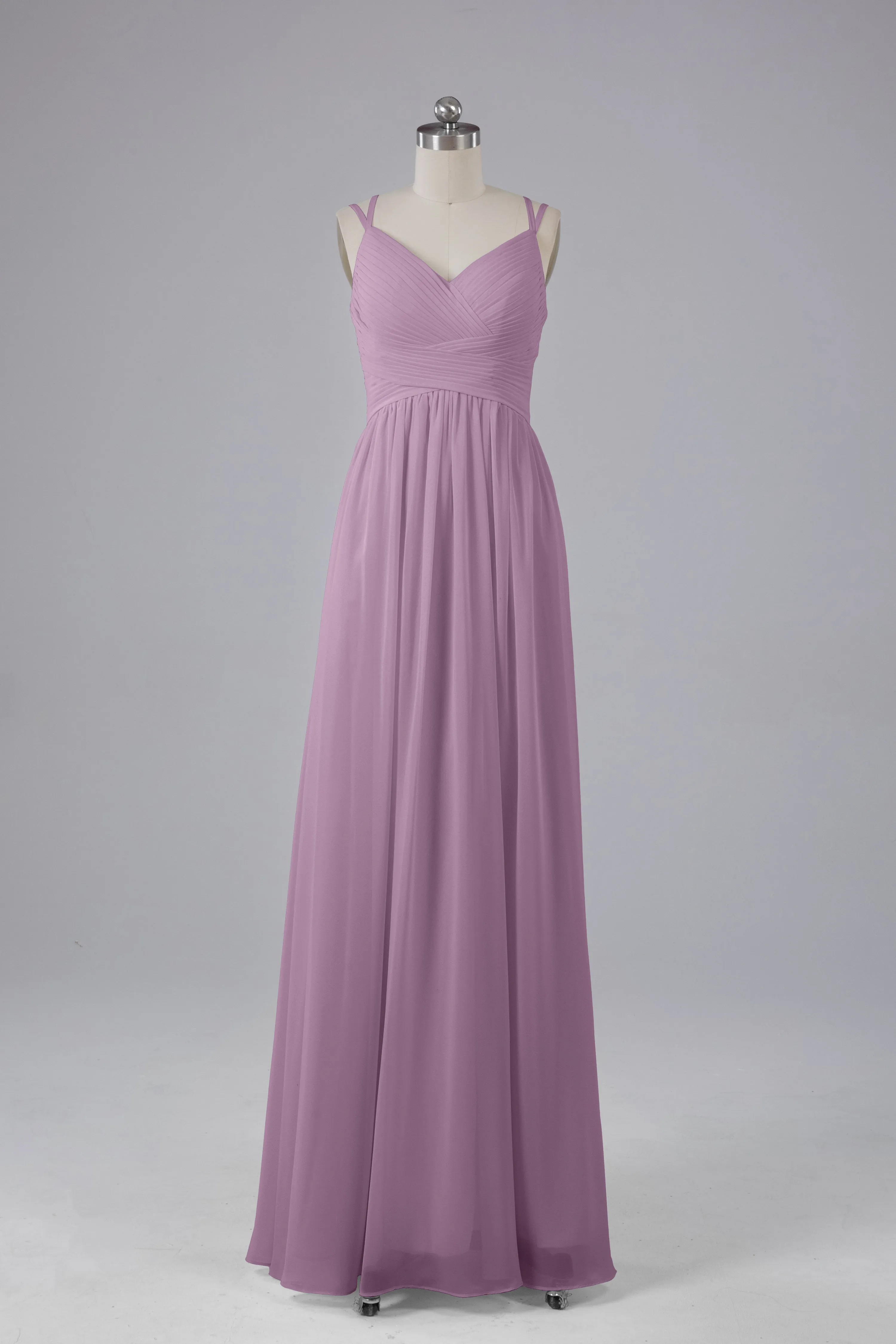 V-Neck Spaghetti Straps Long Bridesmaid Dresses