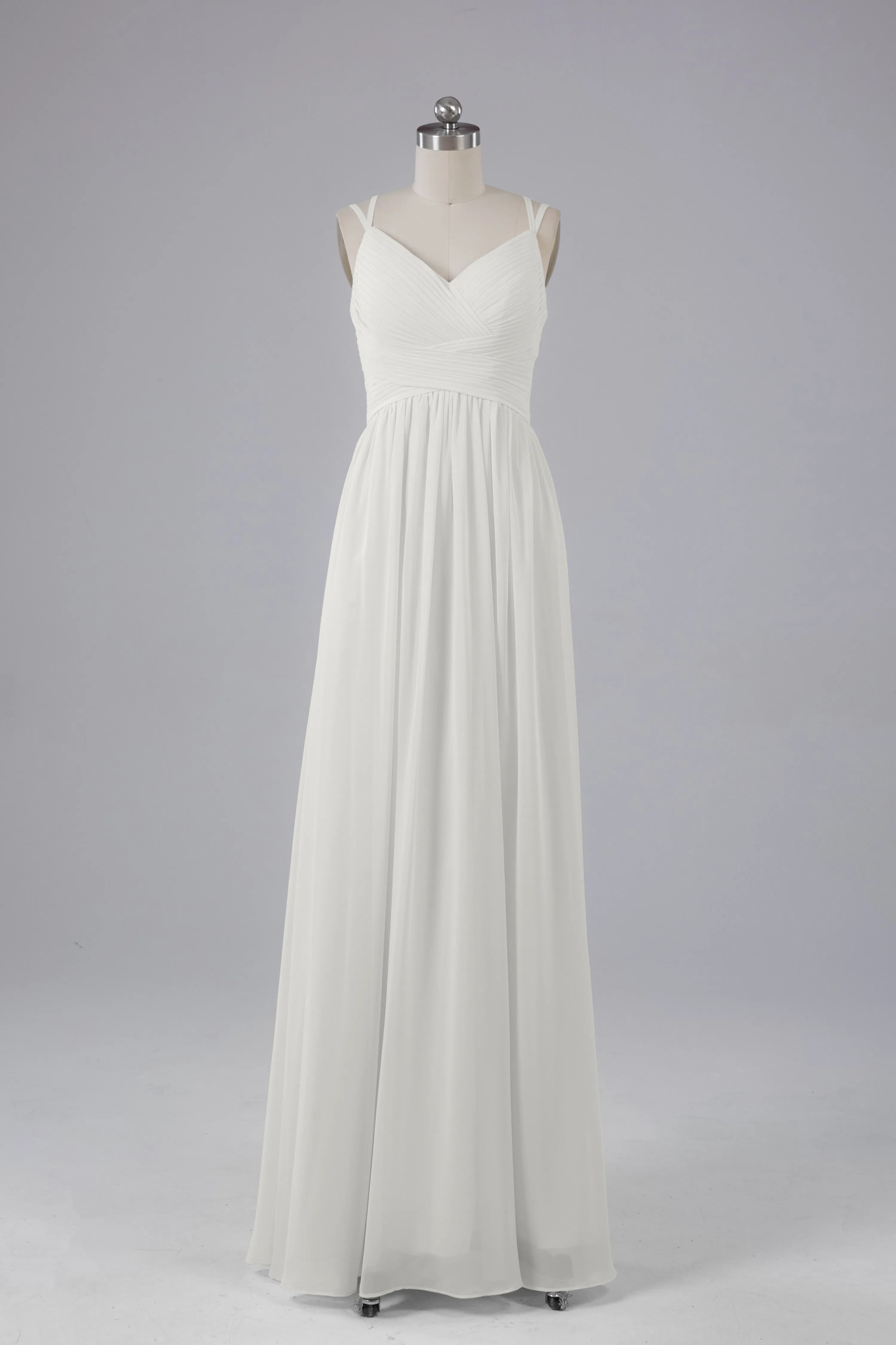 V-Neck Spaghetti Straps Long Bridesmaid Dresses