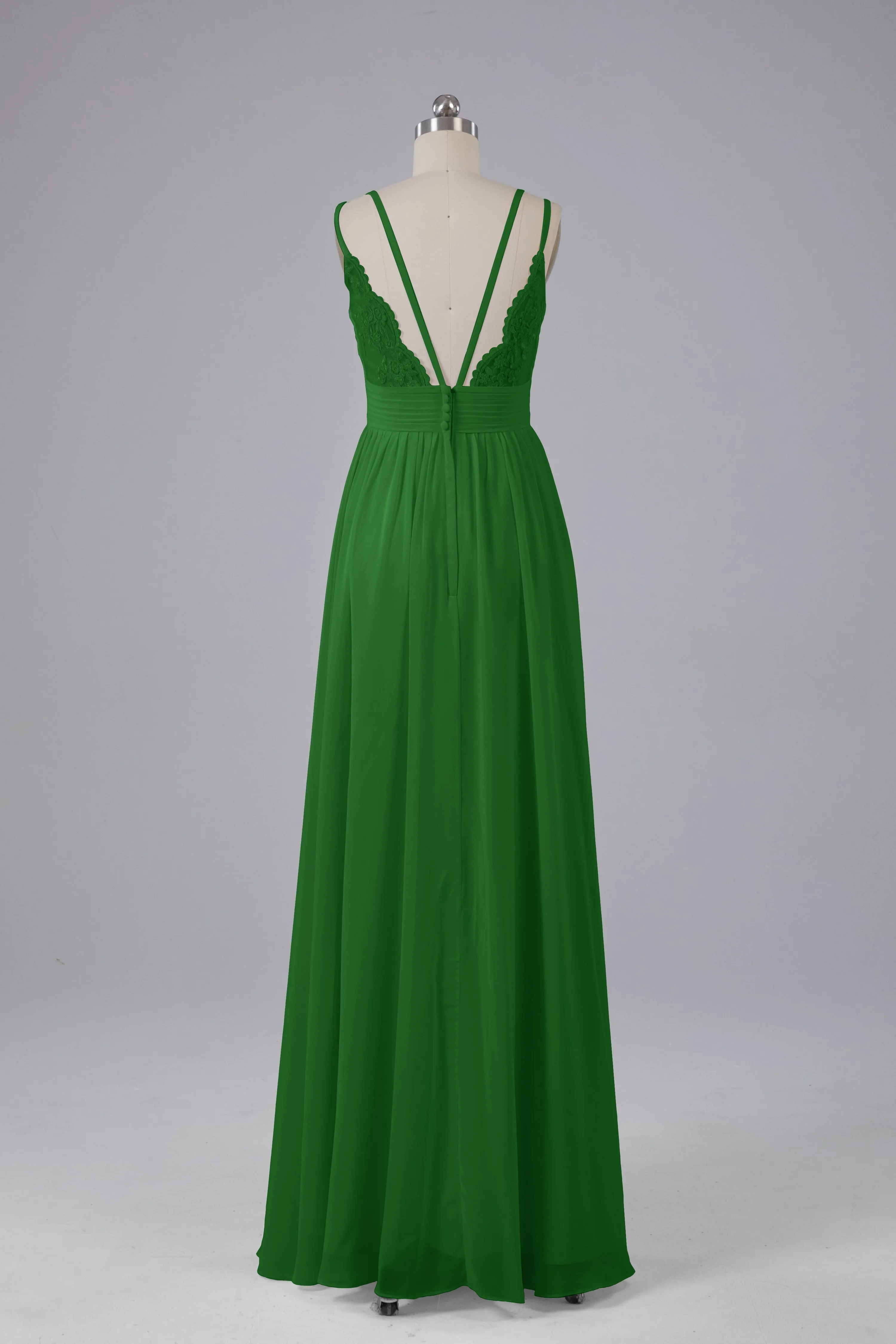 V-Neck Spaghetti Straps Long Bridesmaid Dresses