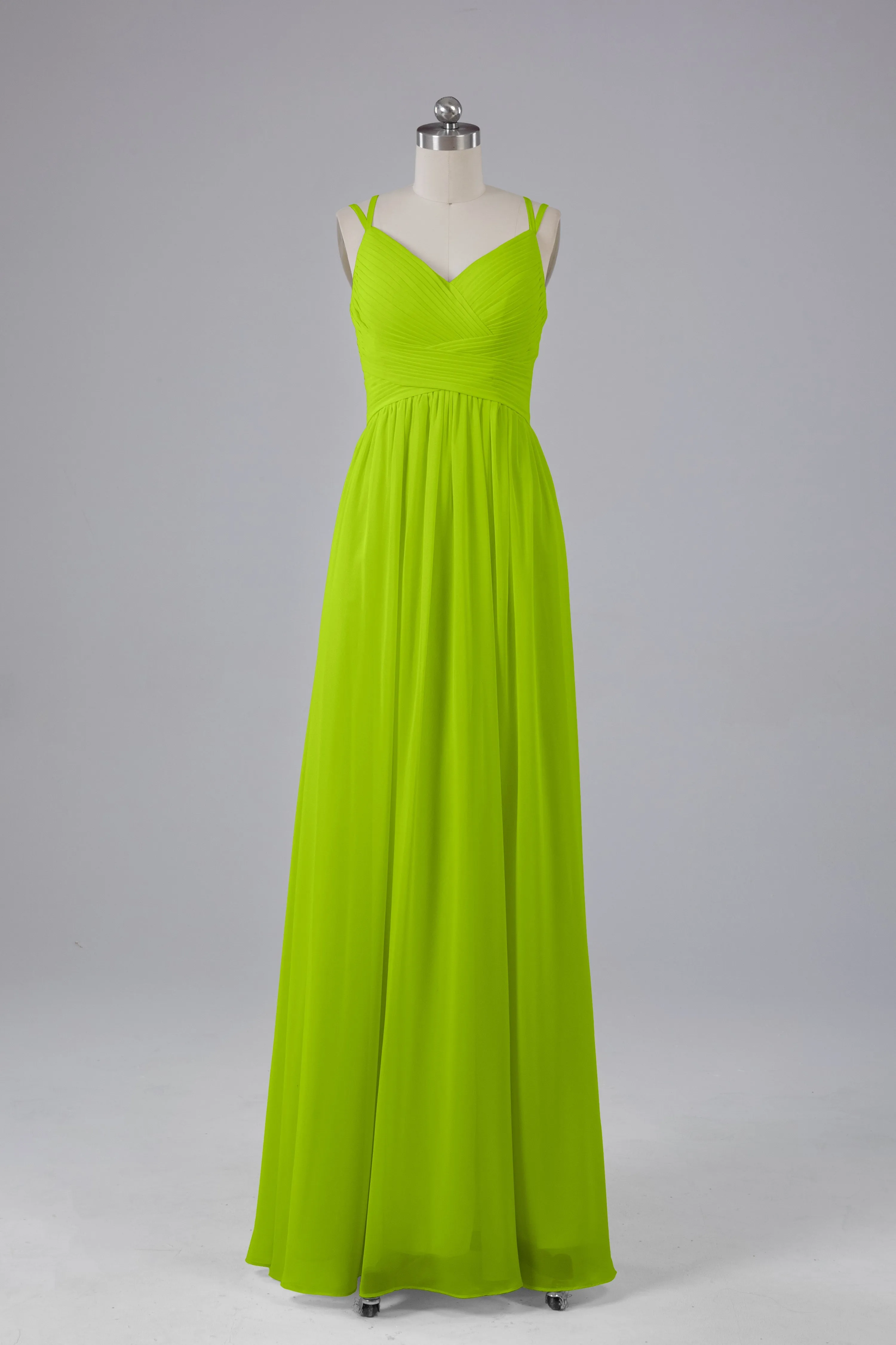 V-Neck Spaghetti Straps Long Bridesmaid Dresses
